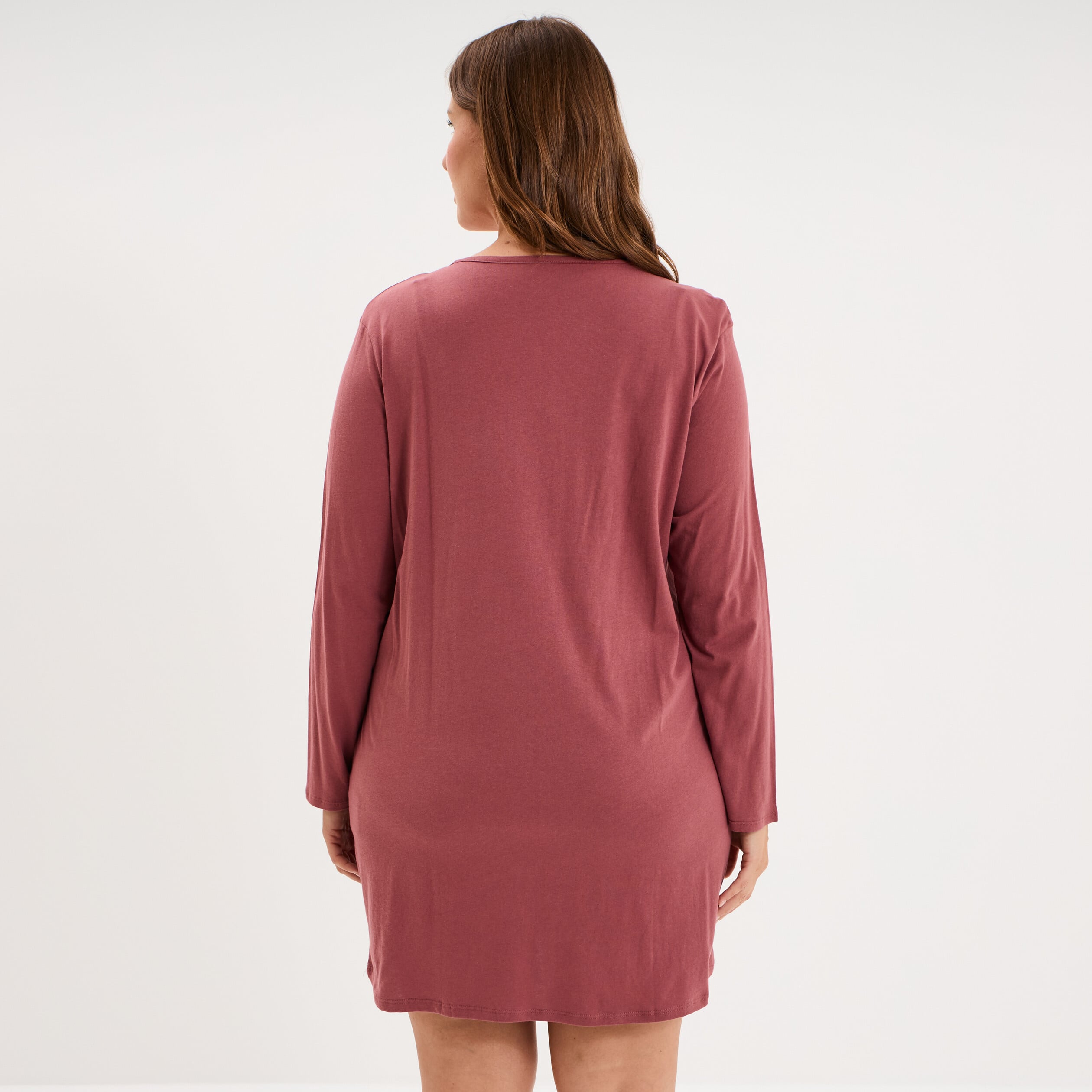 Chemise de nuit manches longues coton rose framboise femme grande taille