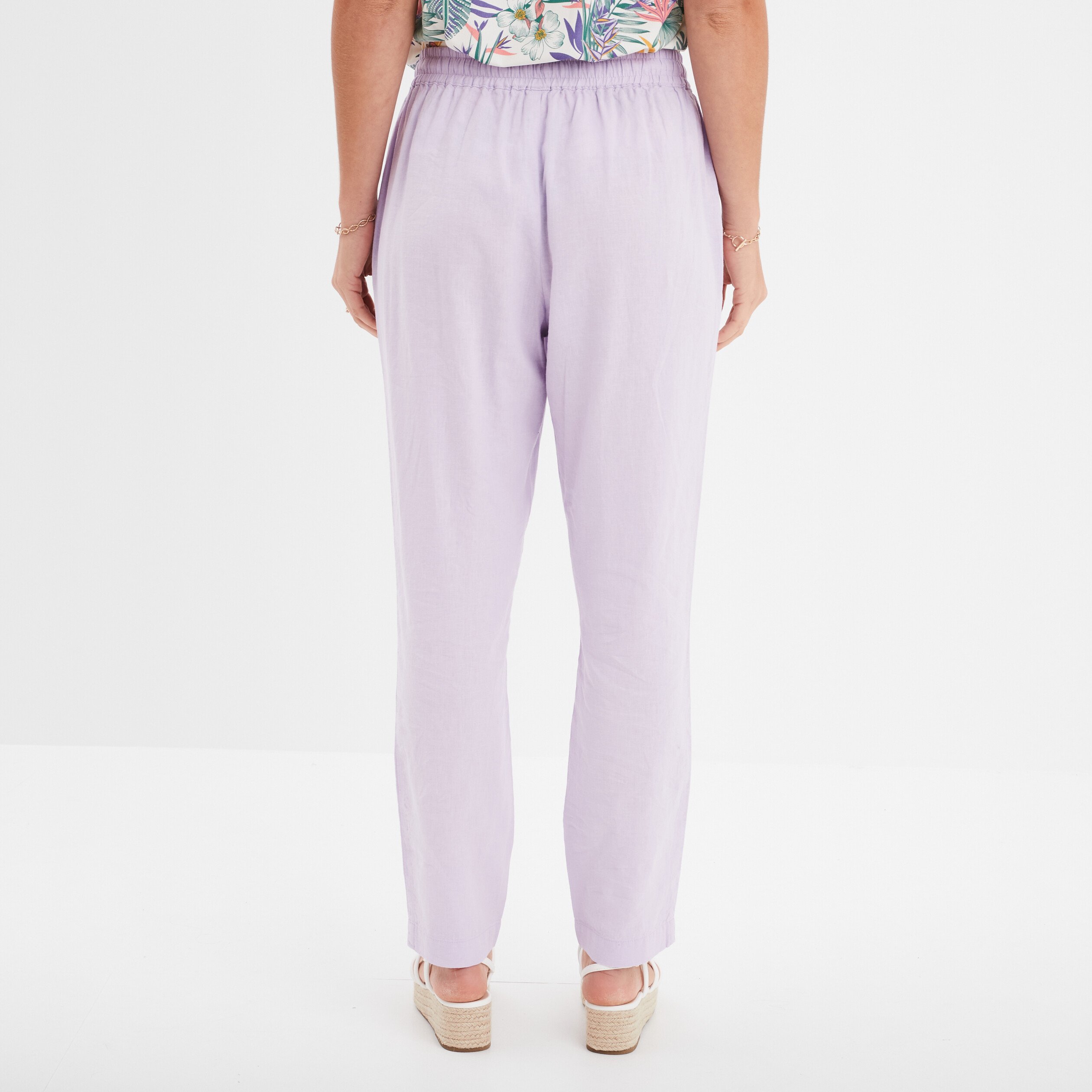 pantalon droit 78eme lin melange violet clair femme Pantalon droit 7/8ème lin mélangé violet clair femme