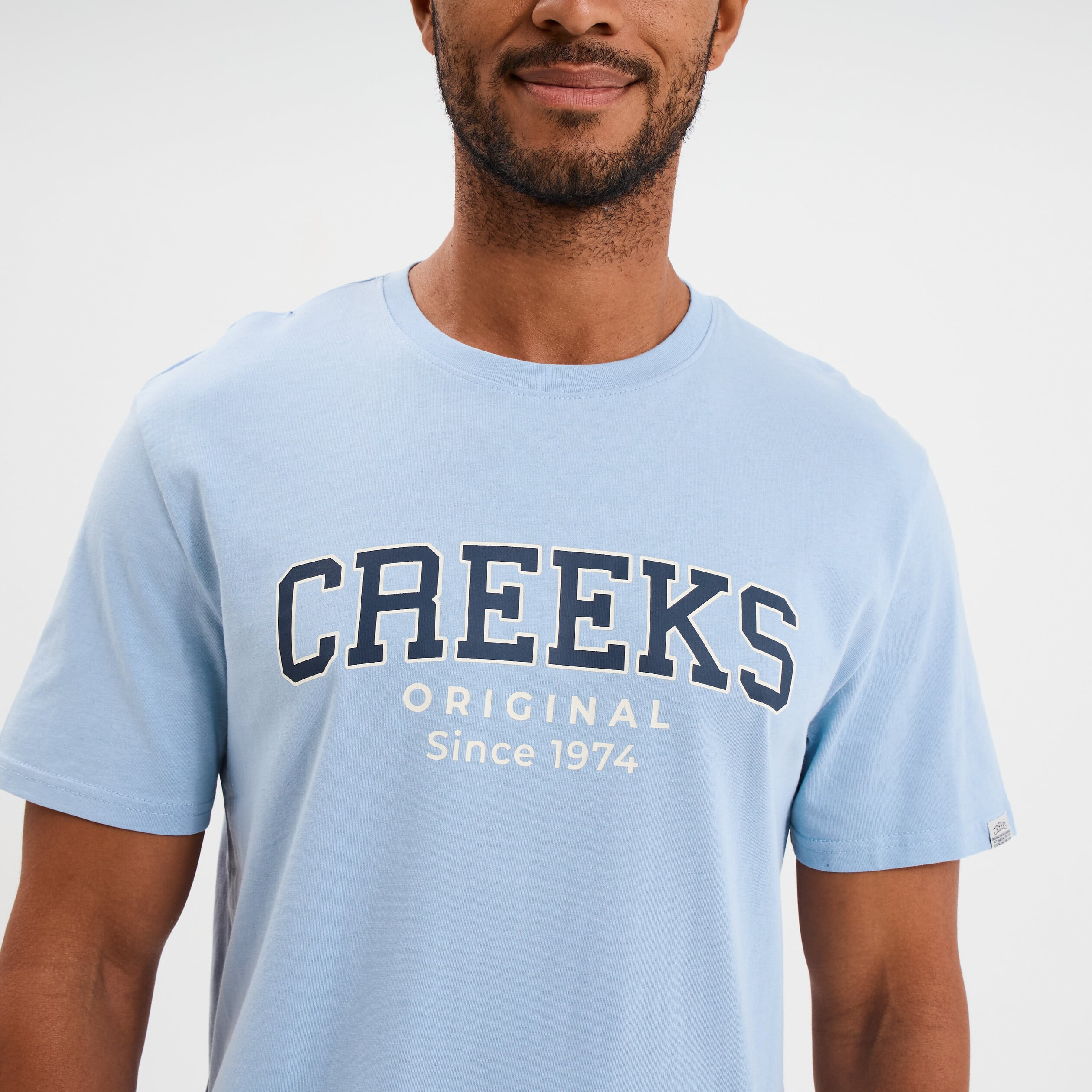 T-shirt col rond manches courtes coton bleu ciel homme