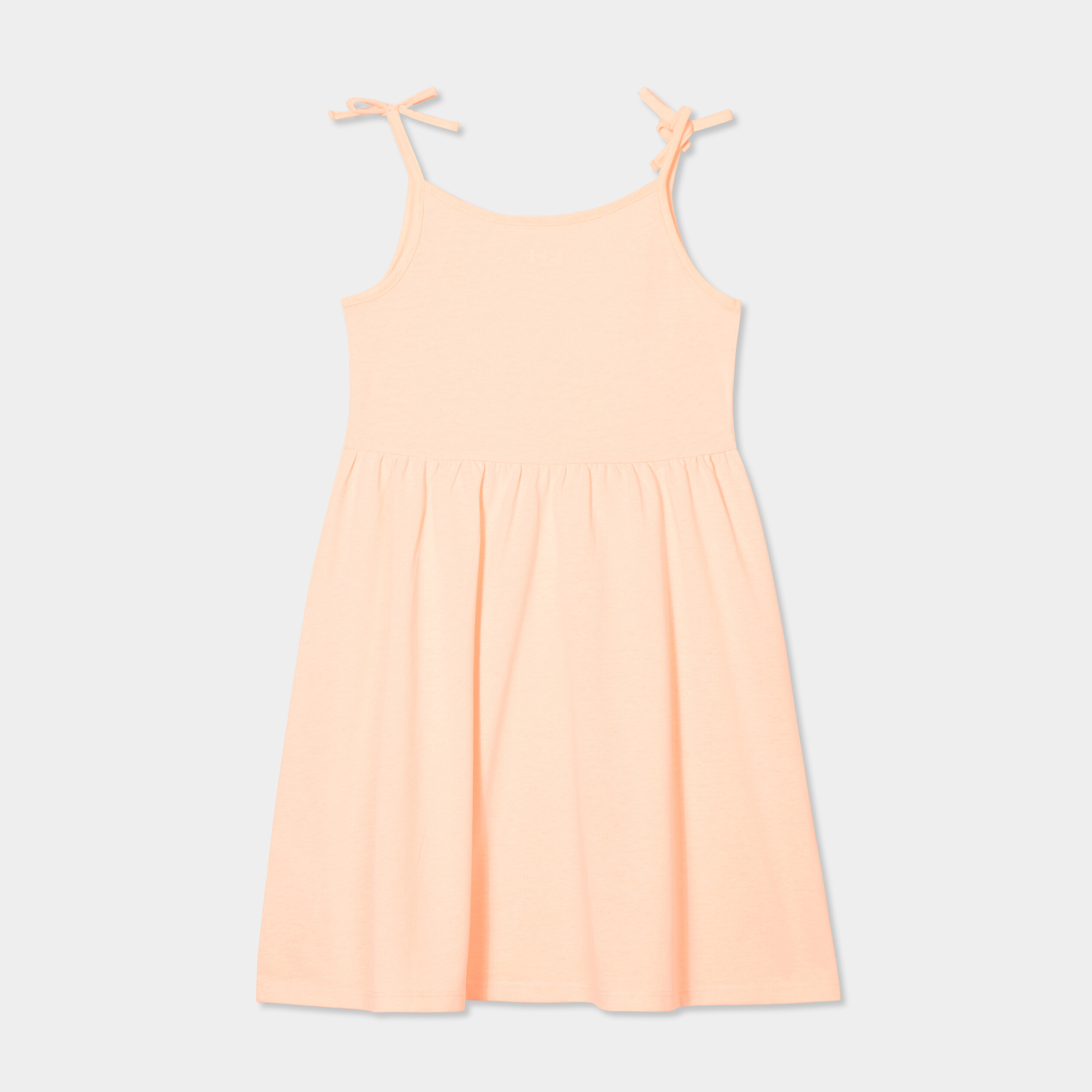 Robe courte bretelles nou&eacute;es &eacute;vas&eacute;e orange fluo fille