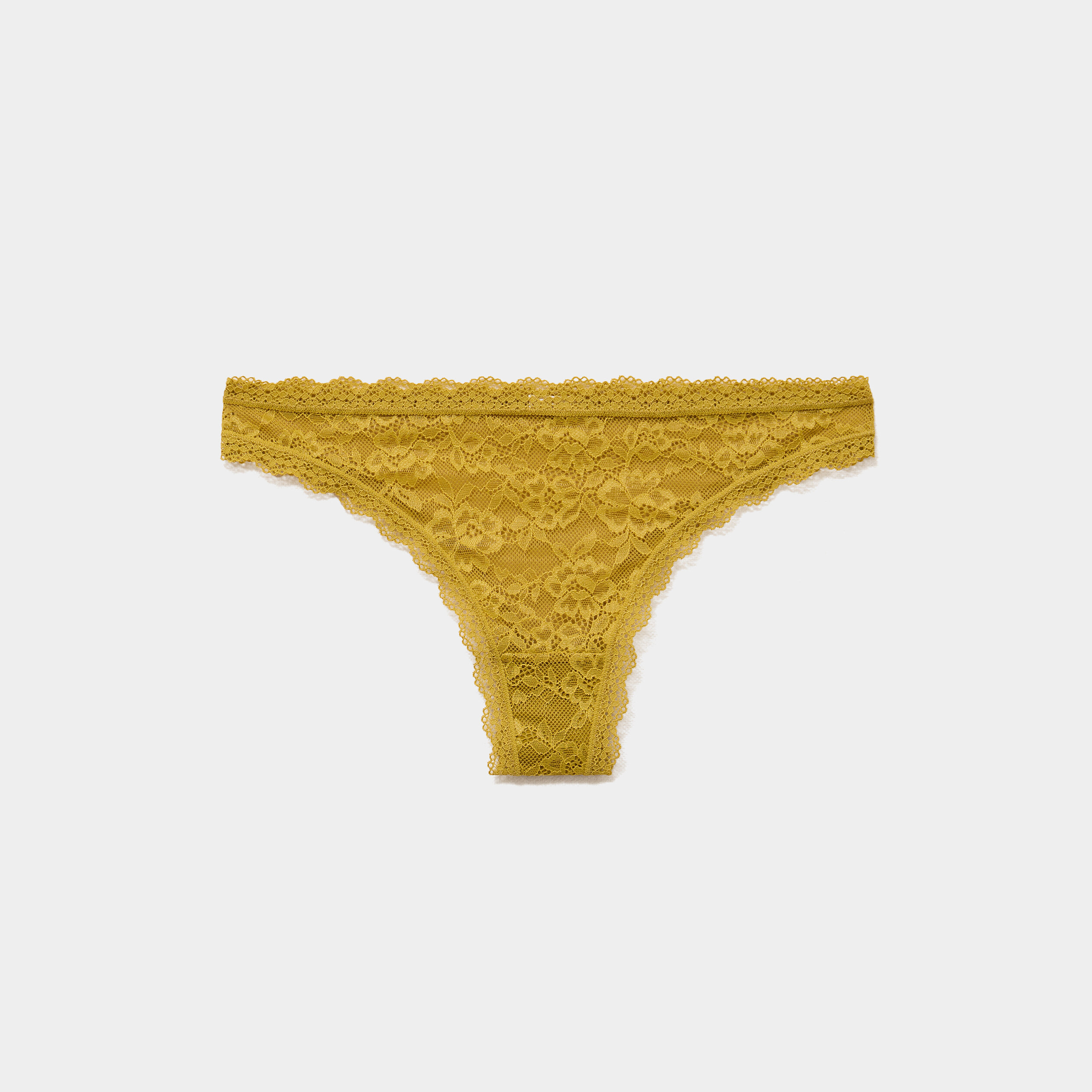 Tanga en dentelle doublure coton vert olive femme