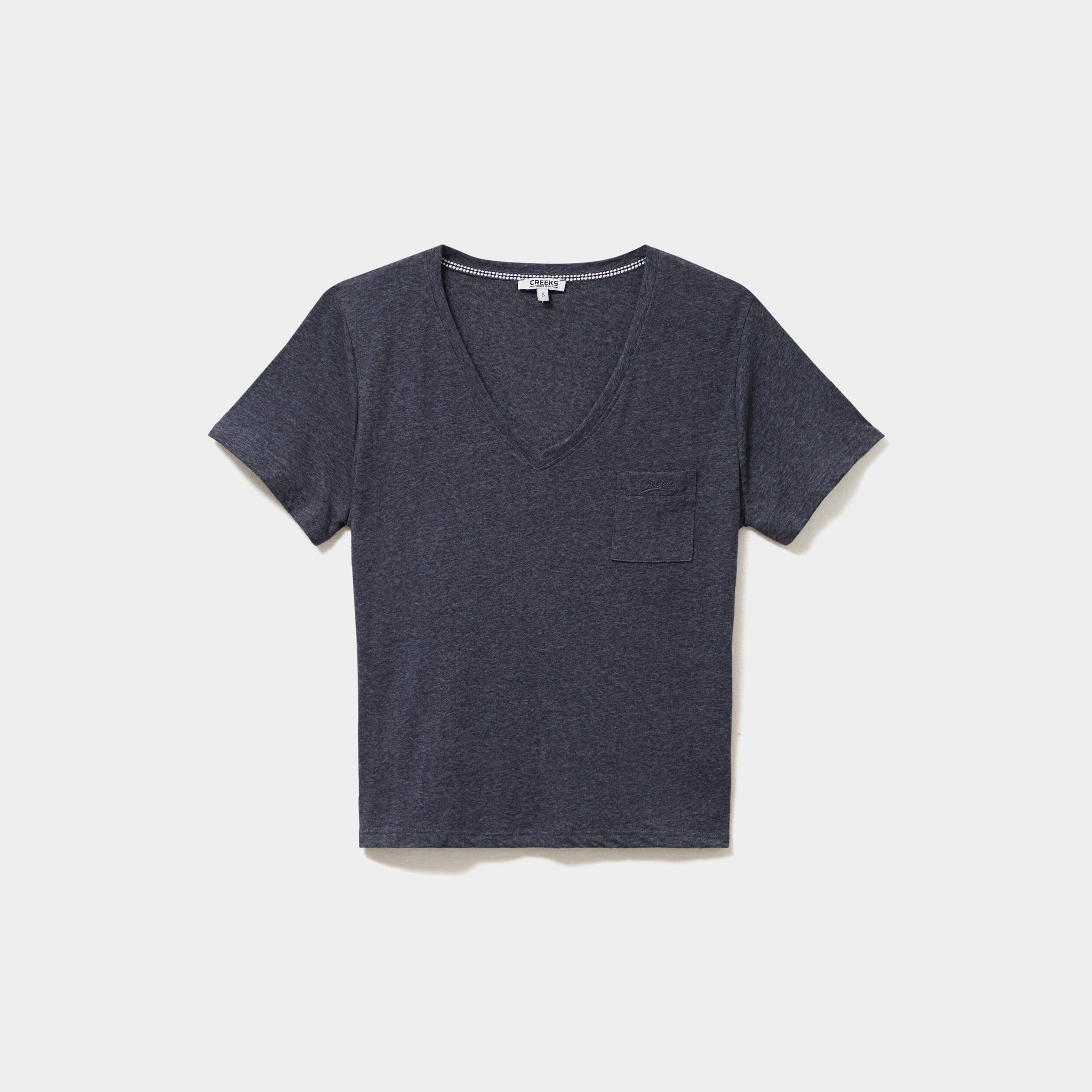 T-shirt col en V manches courtes bleu marine femme
