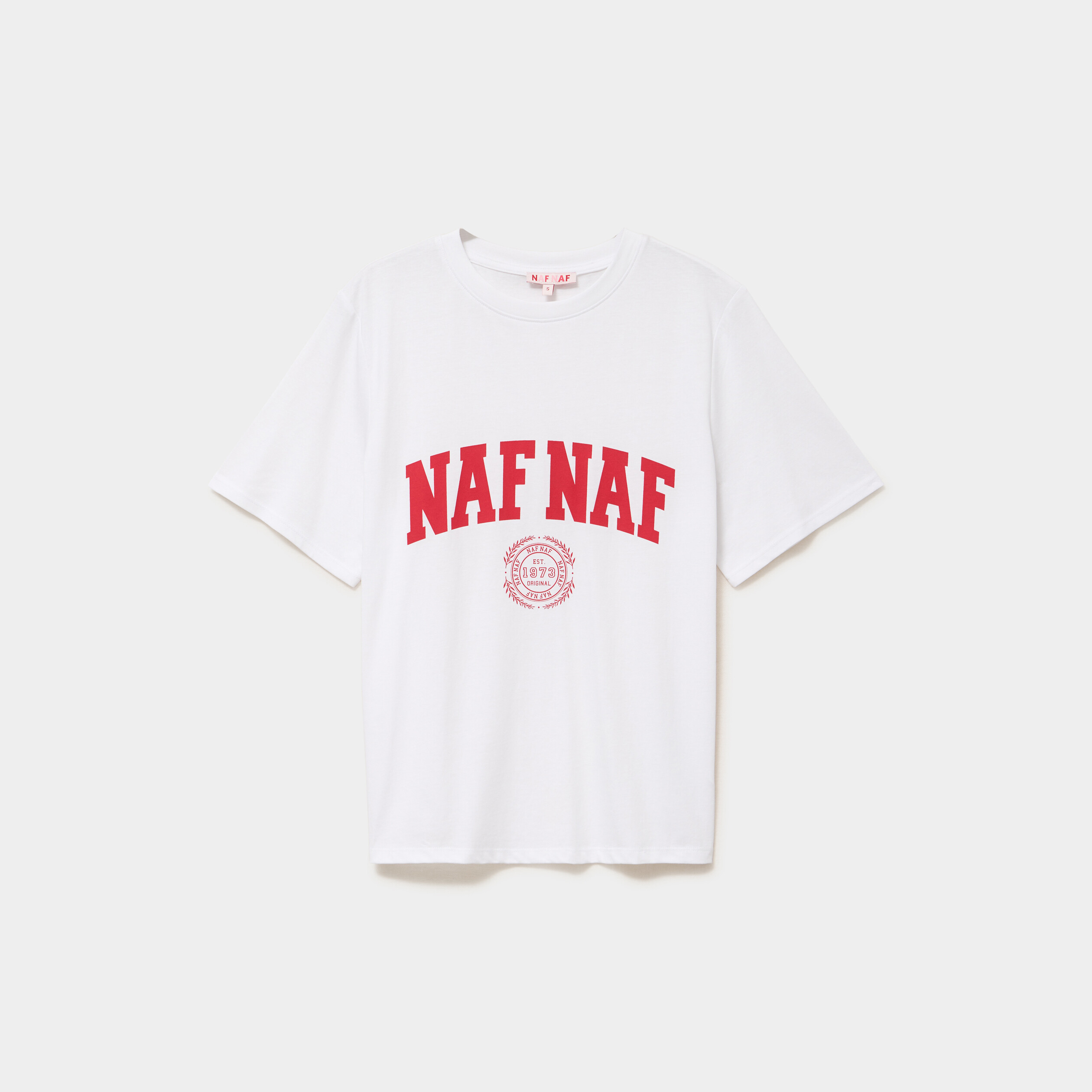 T-shirt col rond manches courtes print blanc femme
