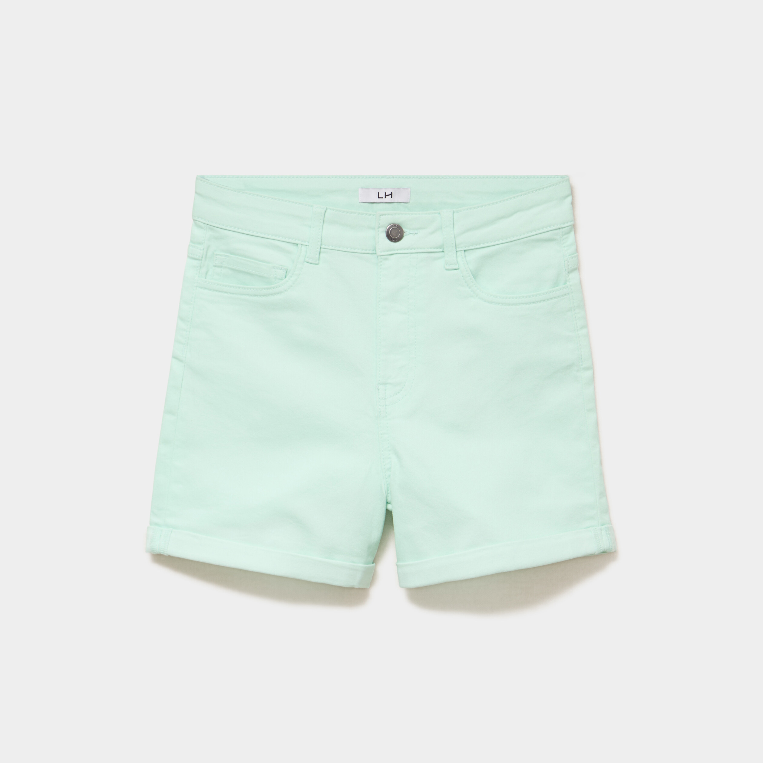 Short en jean slim coton stretch vert clair femme