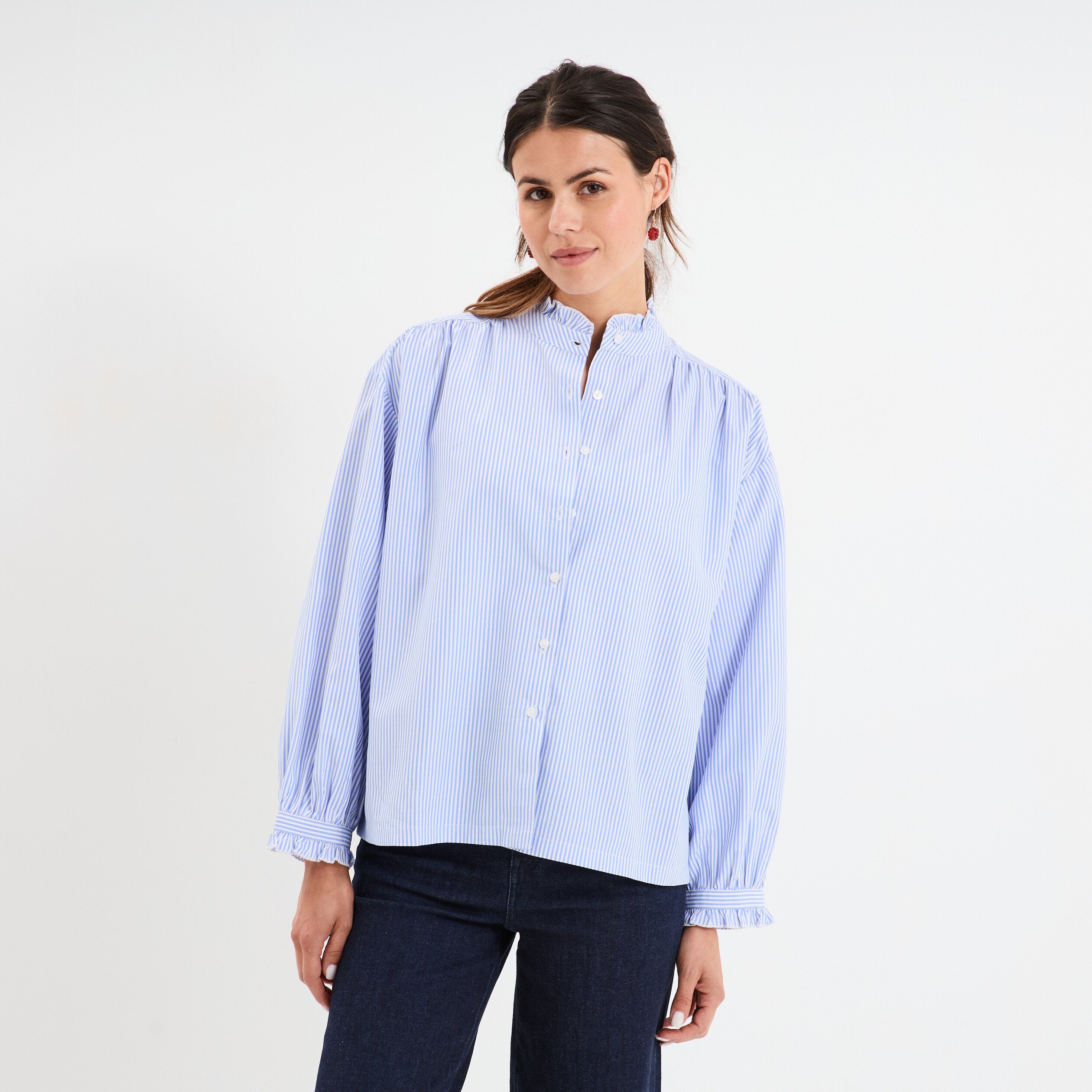 blouse boutonnee col montant bleu ciel femme Blouse boutonnée col montant bleu ciel femme