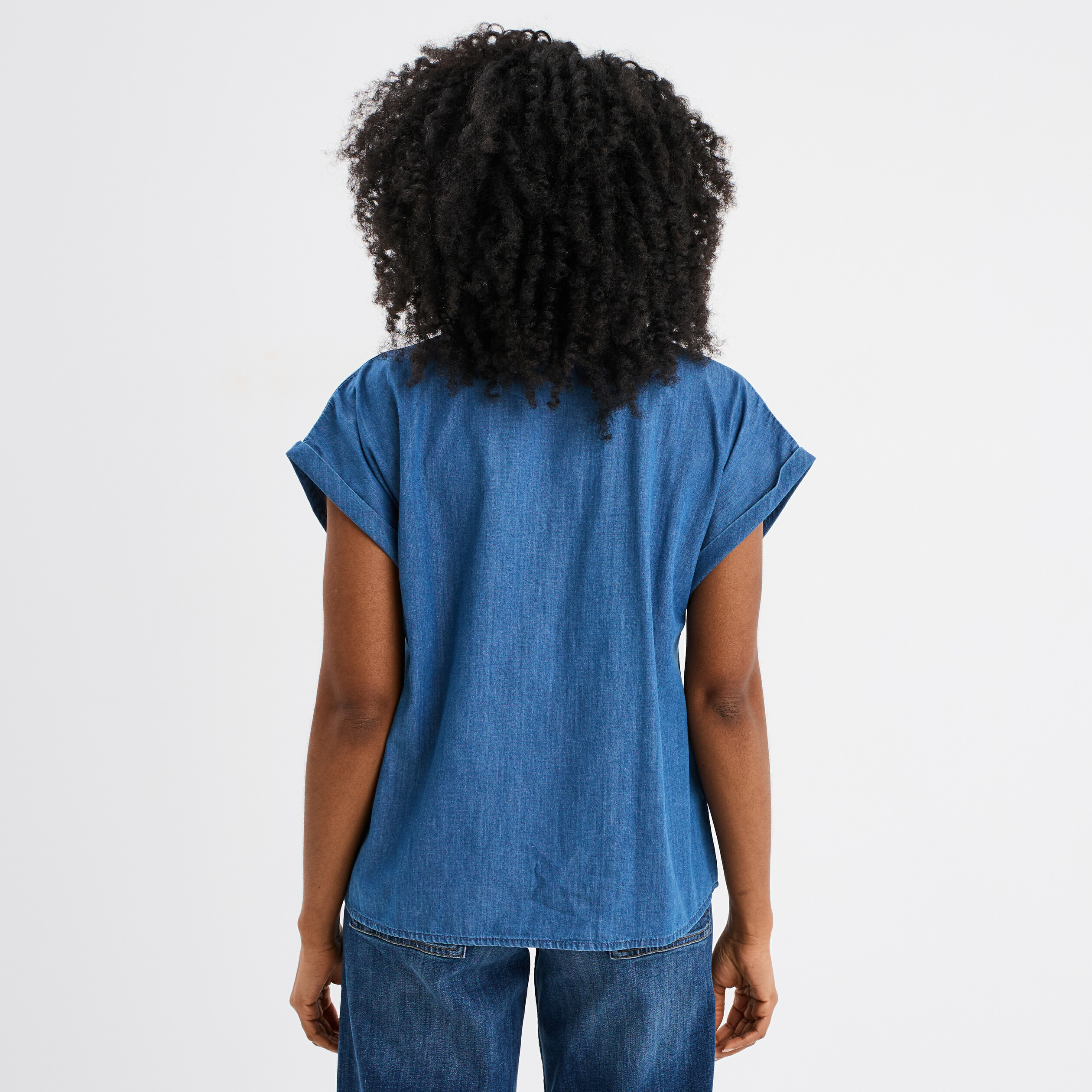 blouse manches courtes en jean denim double stone femme Blouse manches courtes en jean denim double stone femme
