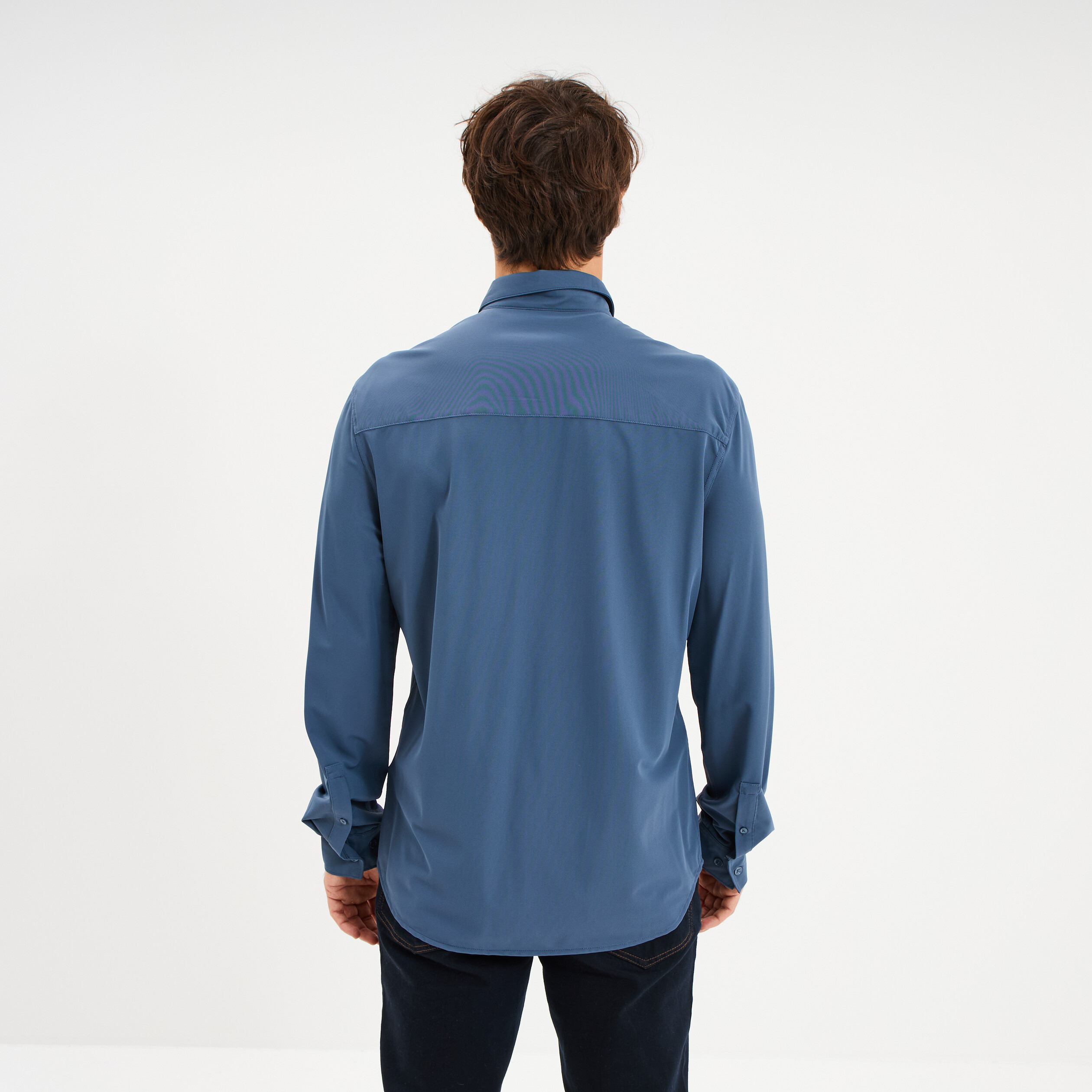 Chemise manches longues stretch bleu gris homme