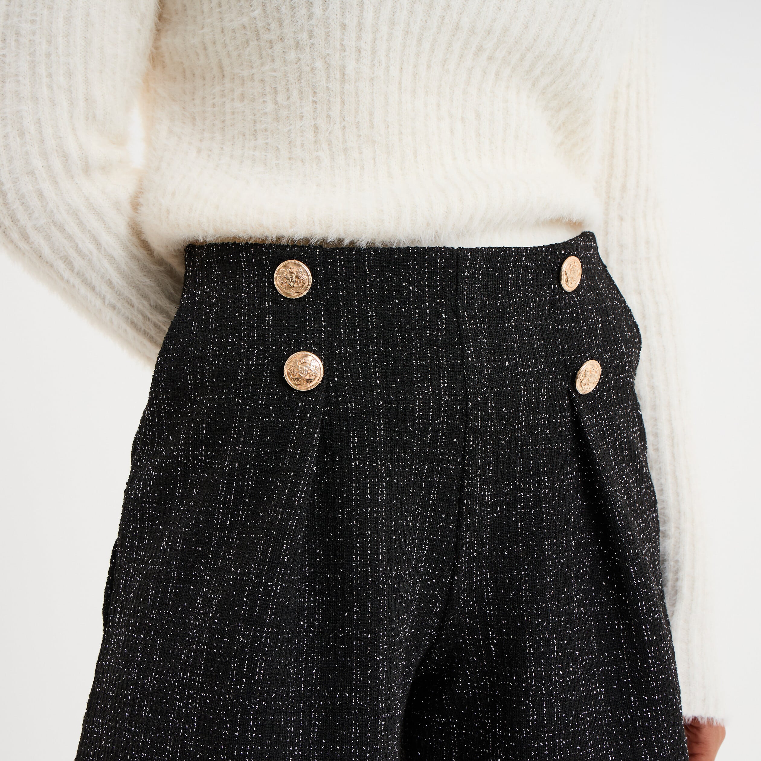Short en tweed ajust&eacute;e &agrave; pont noir femme