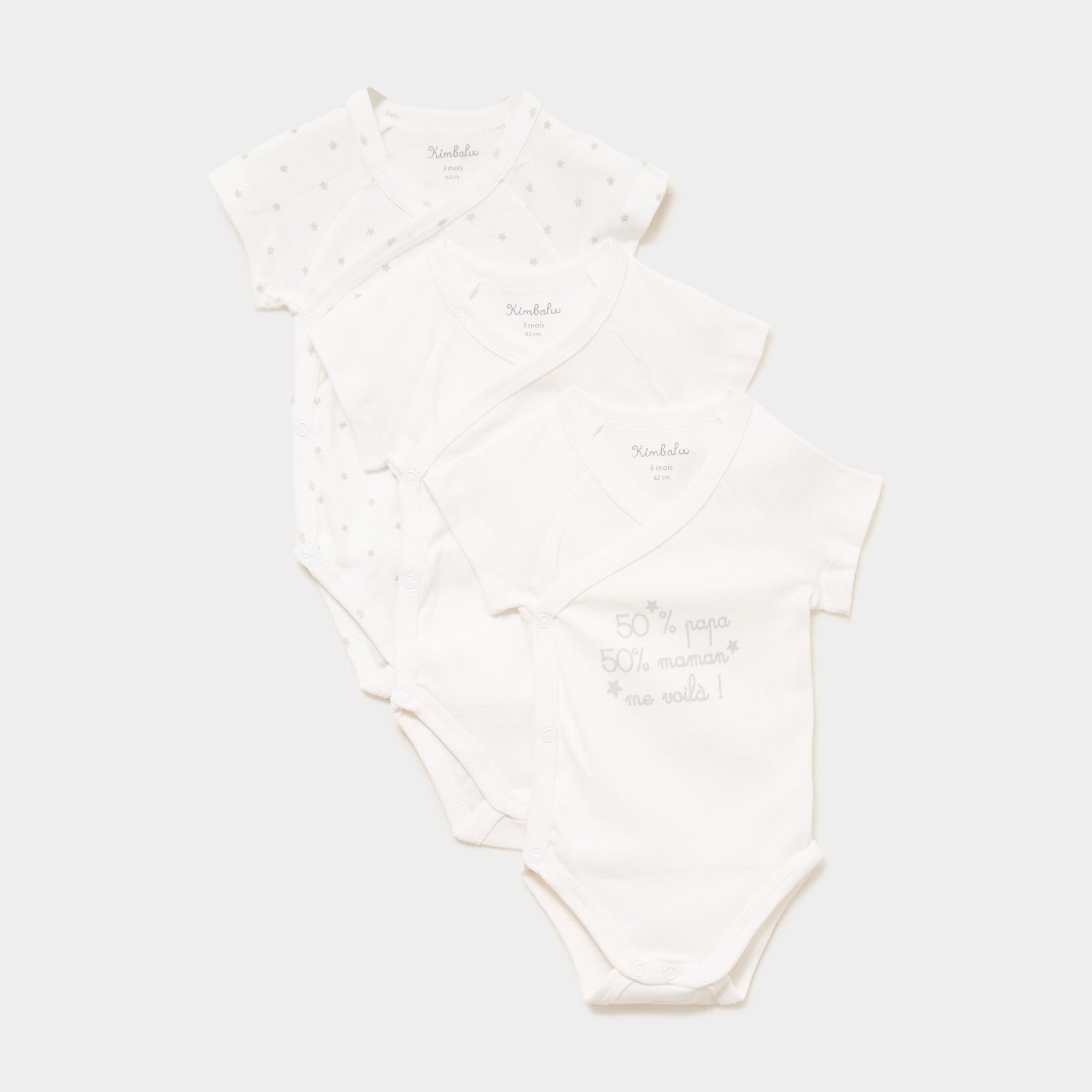 Lot 3 bodies crois&eacute;s coton effet velours blanc b&eacute;b&eacute;