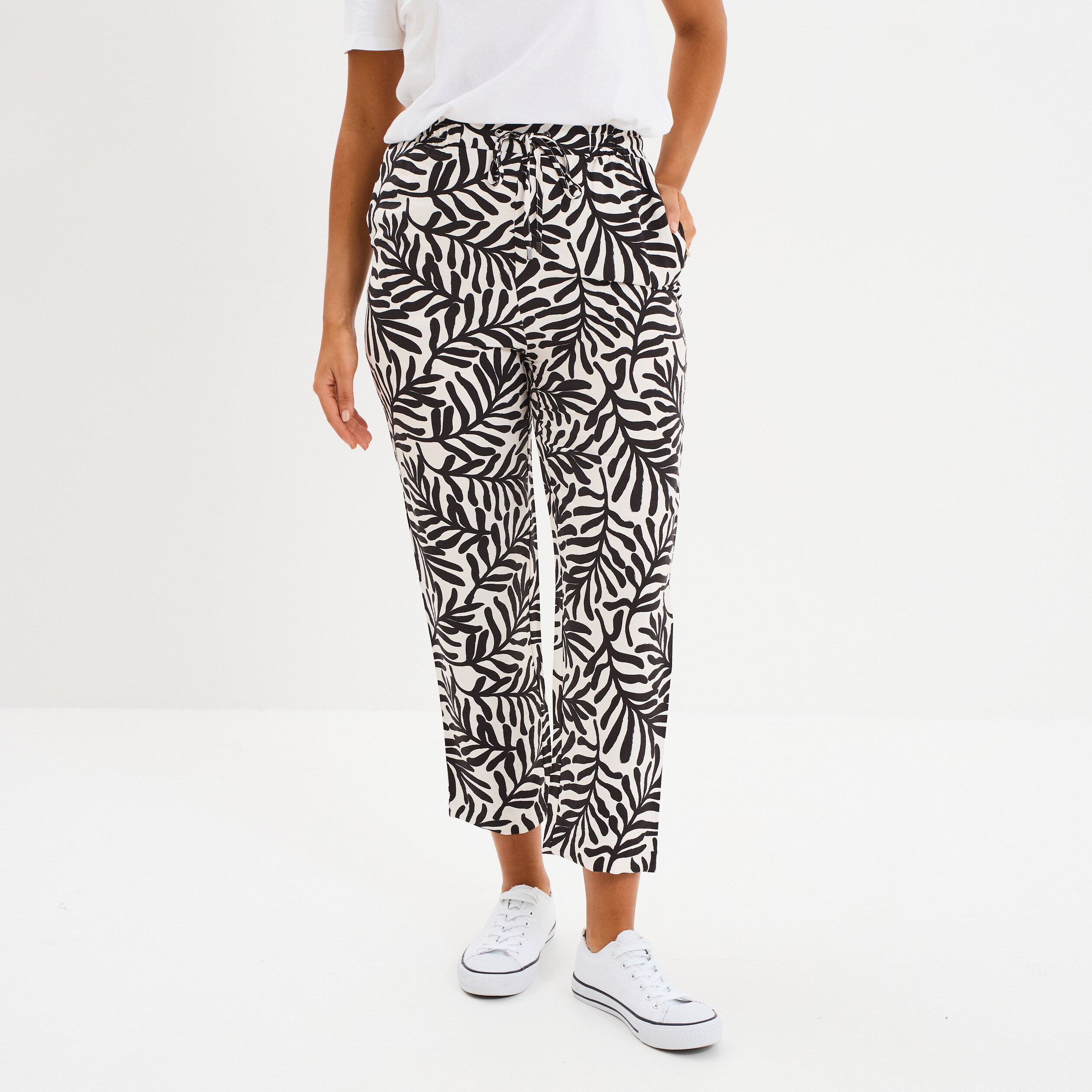 Pantalon fluide coupe cigarette blanc femme
