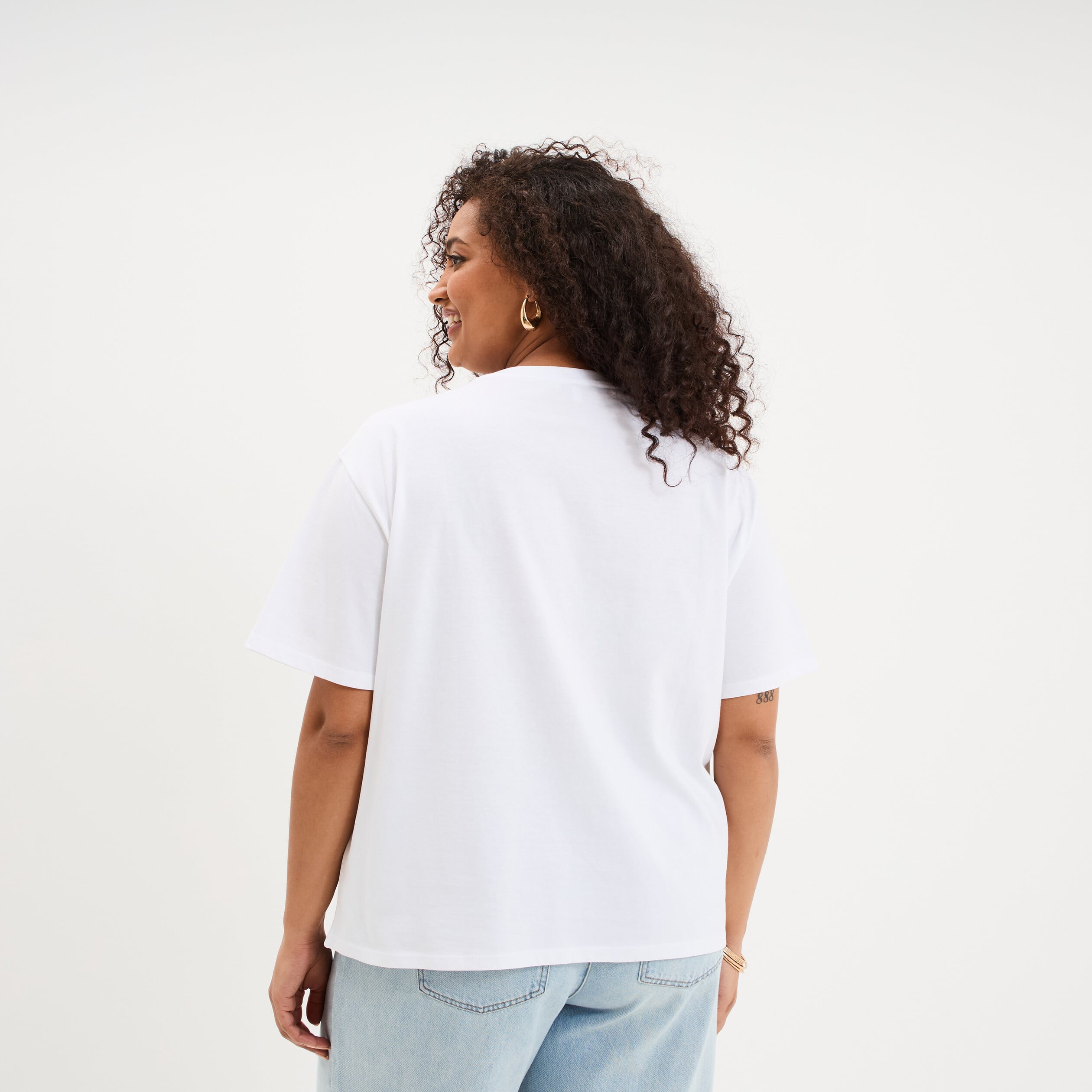 T-shirt avec manches courtes droit coton blanc femme grande taille