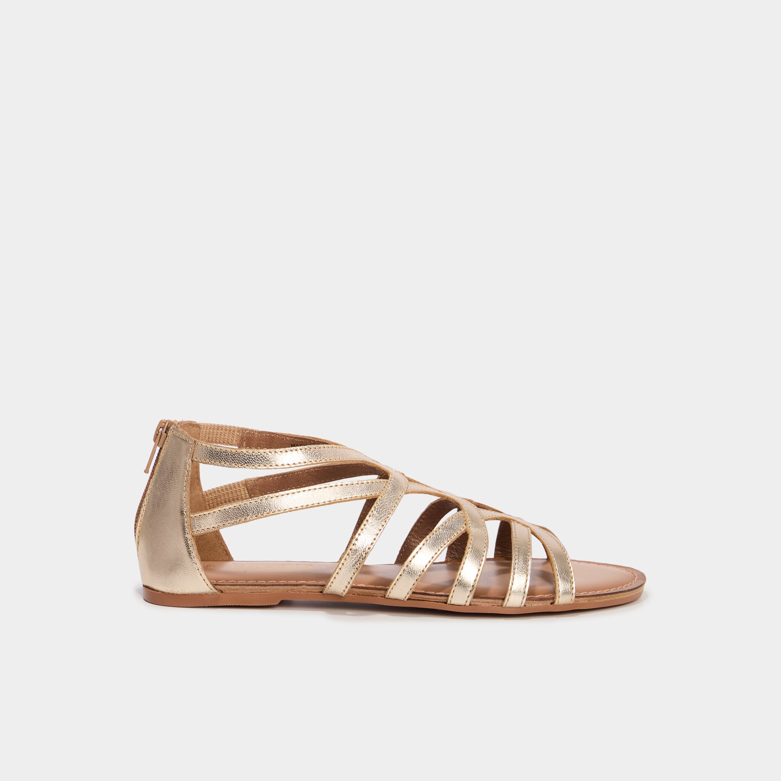 sandales plates en cuir jaune or femme Sandales plates en cuir jaune or femme
