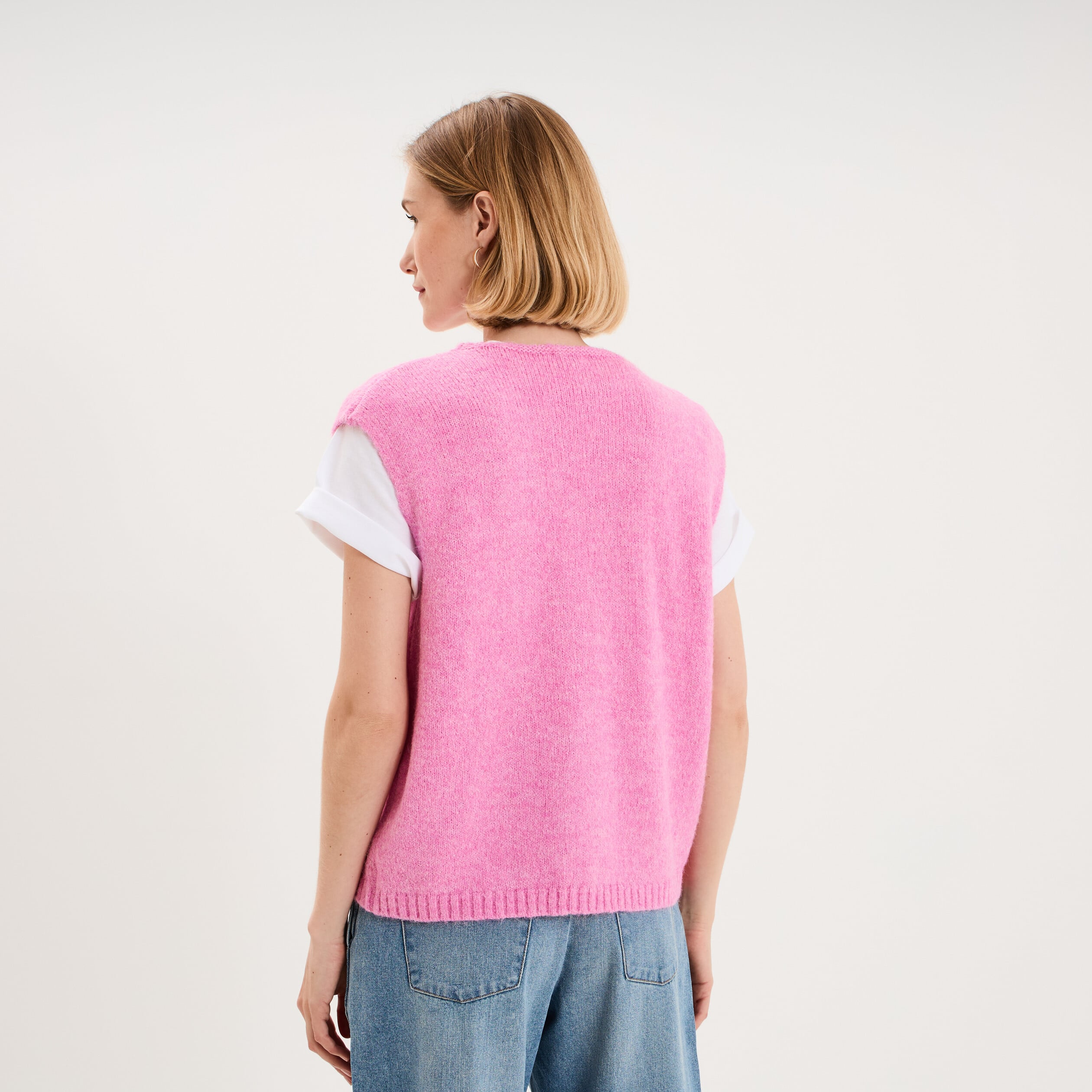 Gilet sans manches col en V rose femme