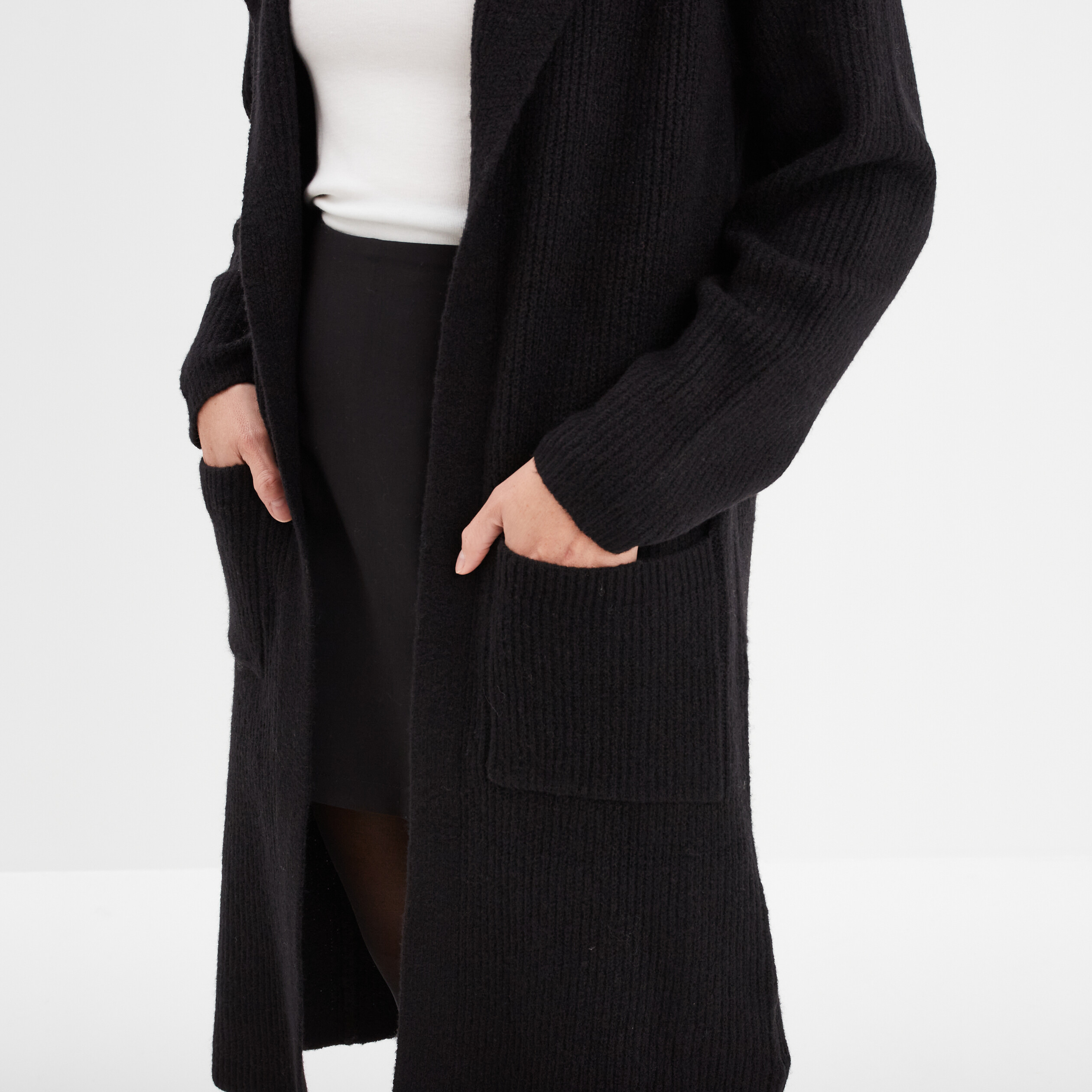 Gilet long noir a capuche femme online