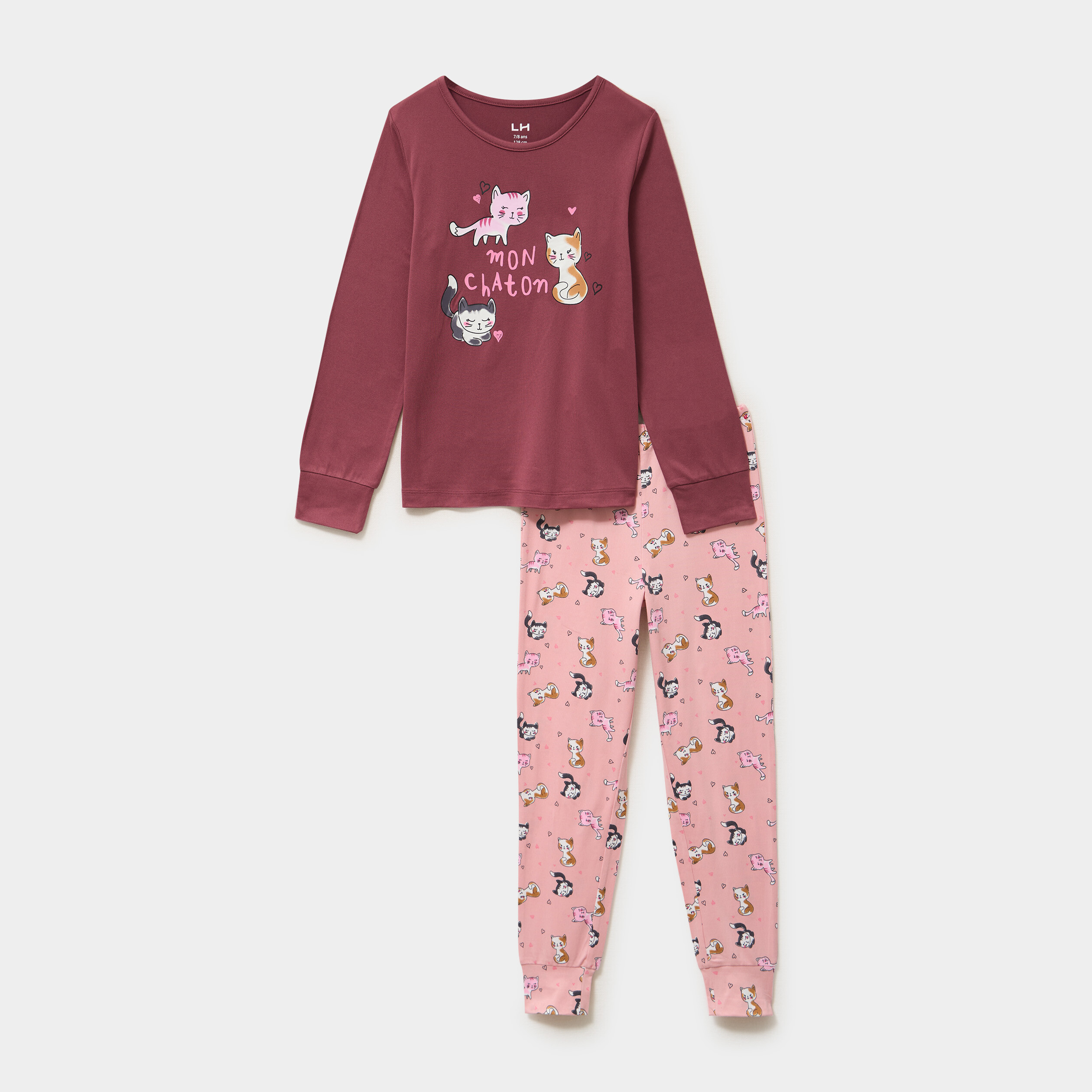 Ensemble pyjama legging et t-shirt vieux rose fille