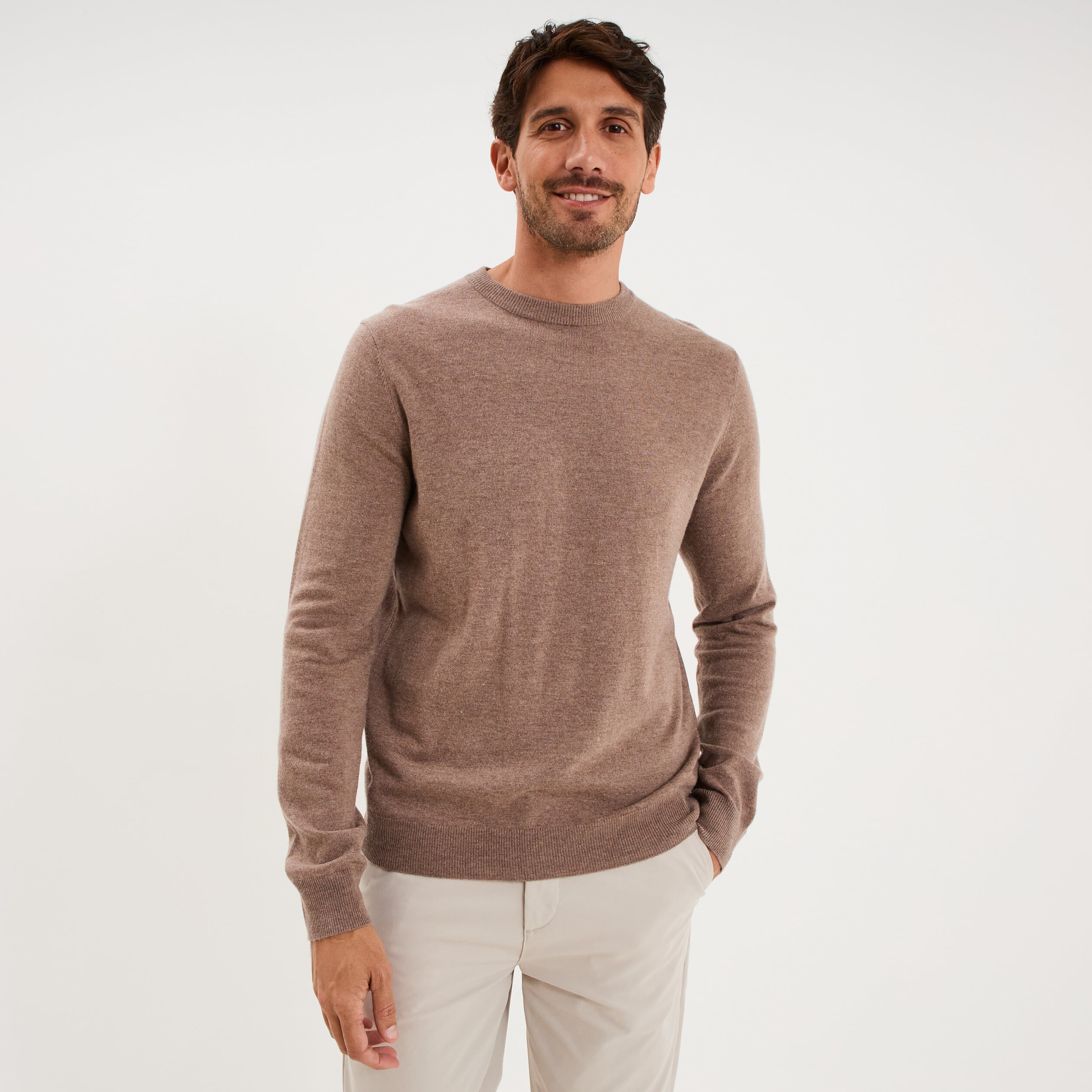 Pull col rond manches longues gris homme