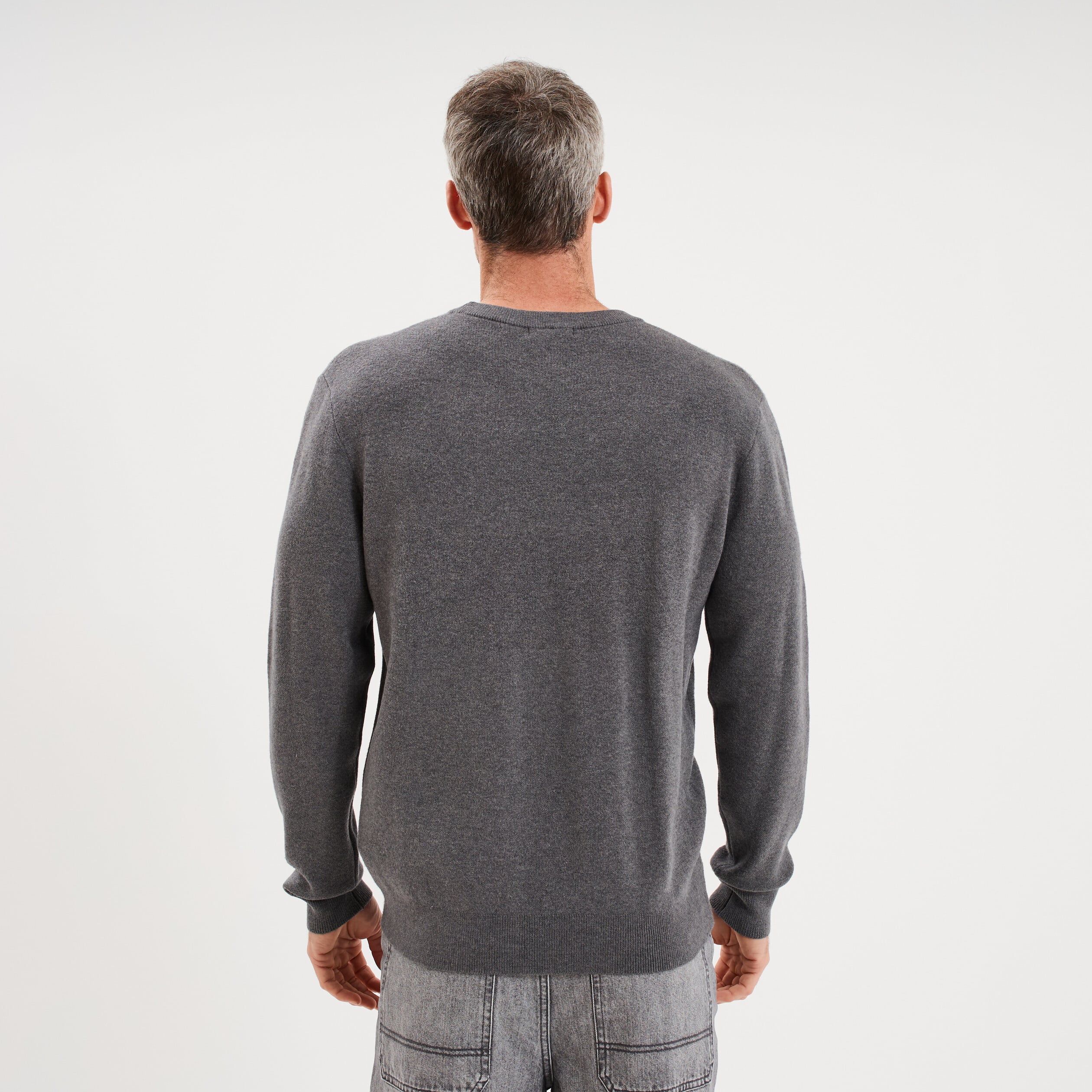Pull col rond manches longues gris homme