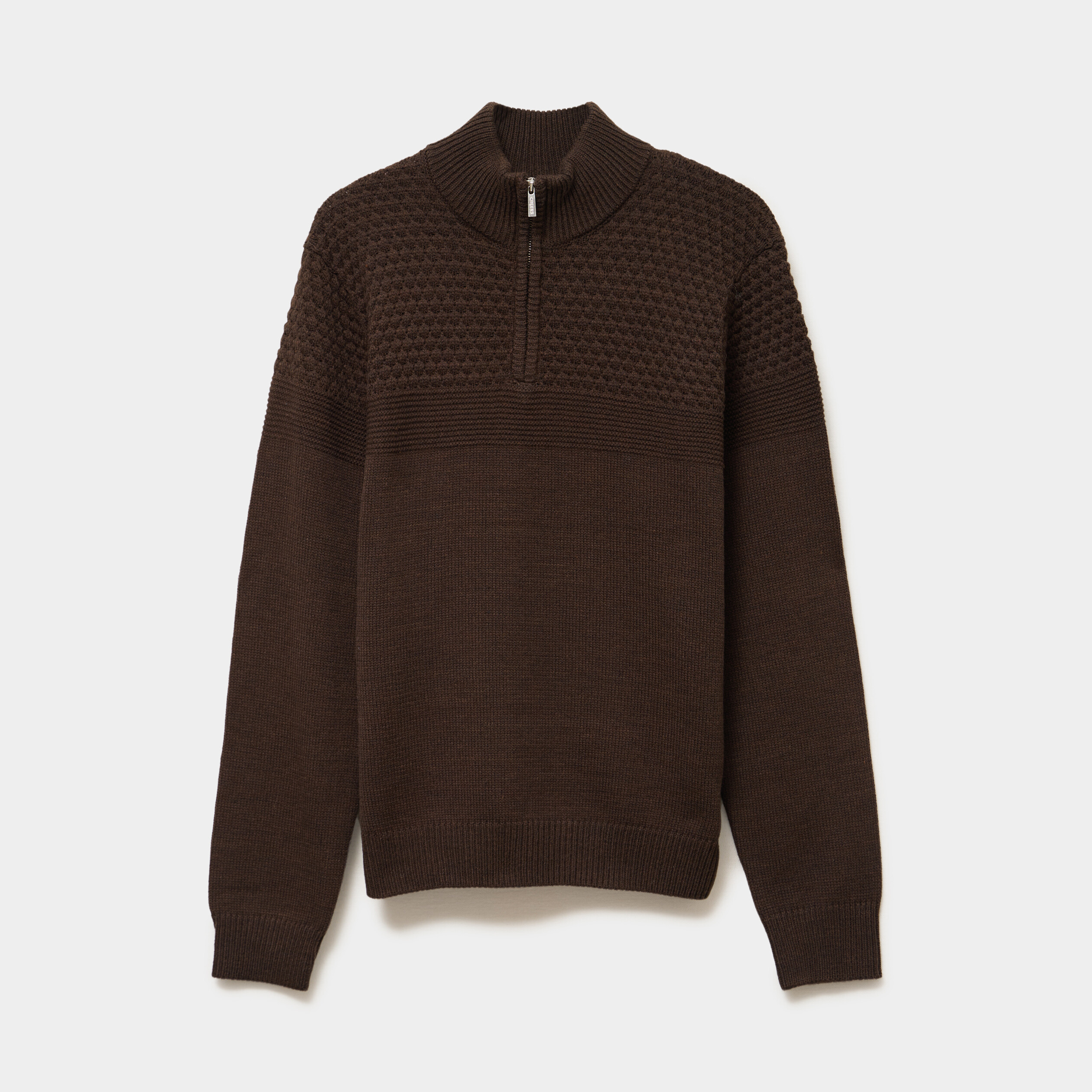 Pull col camionneur zipp&eacute; marron fonc&eacute; homme
