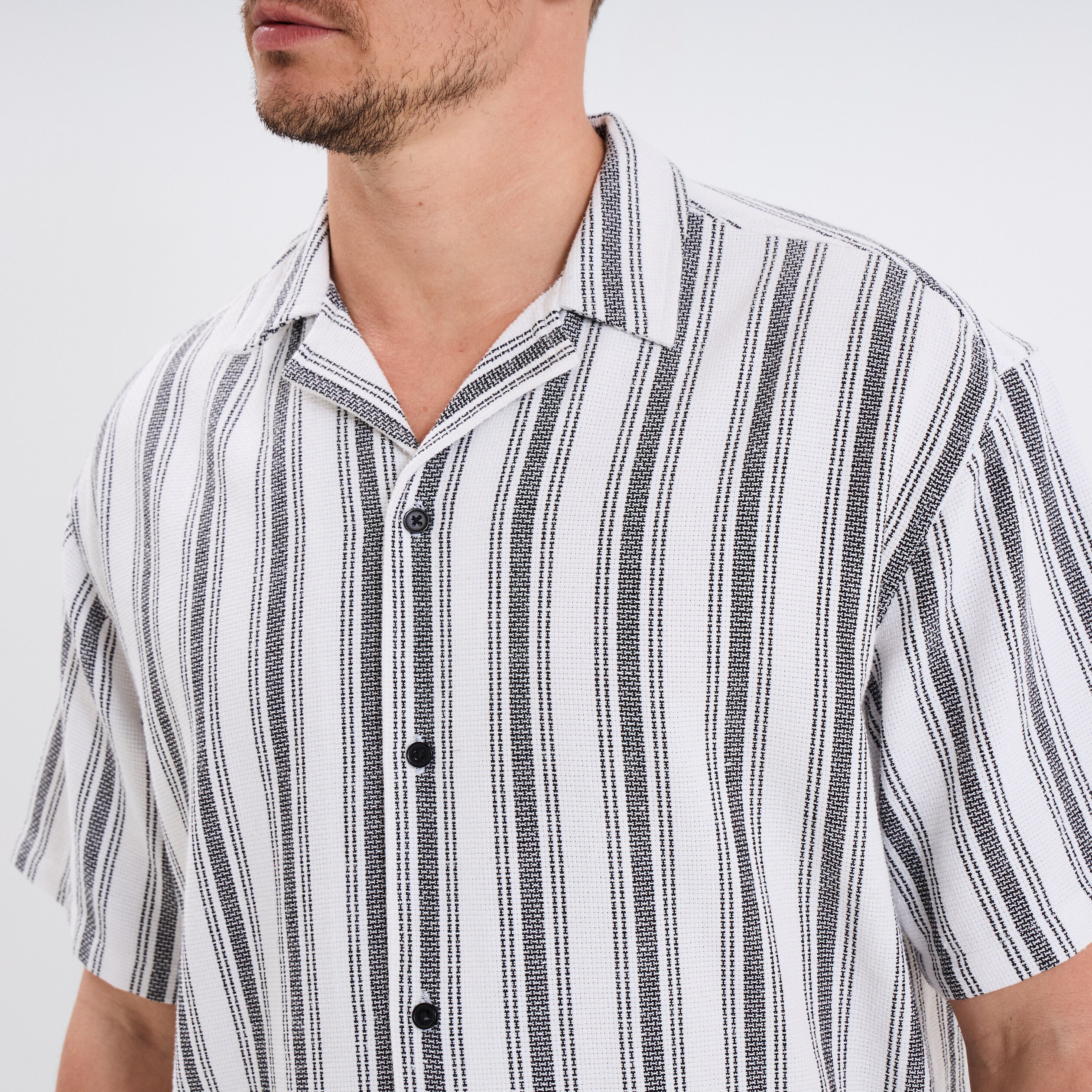 Chemise col cubain manches courtes coton blanc homme