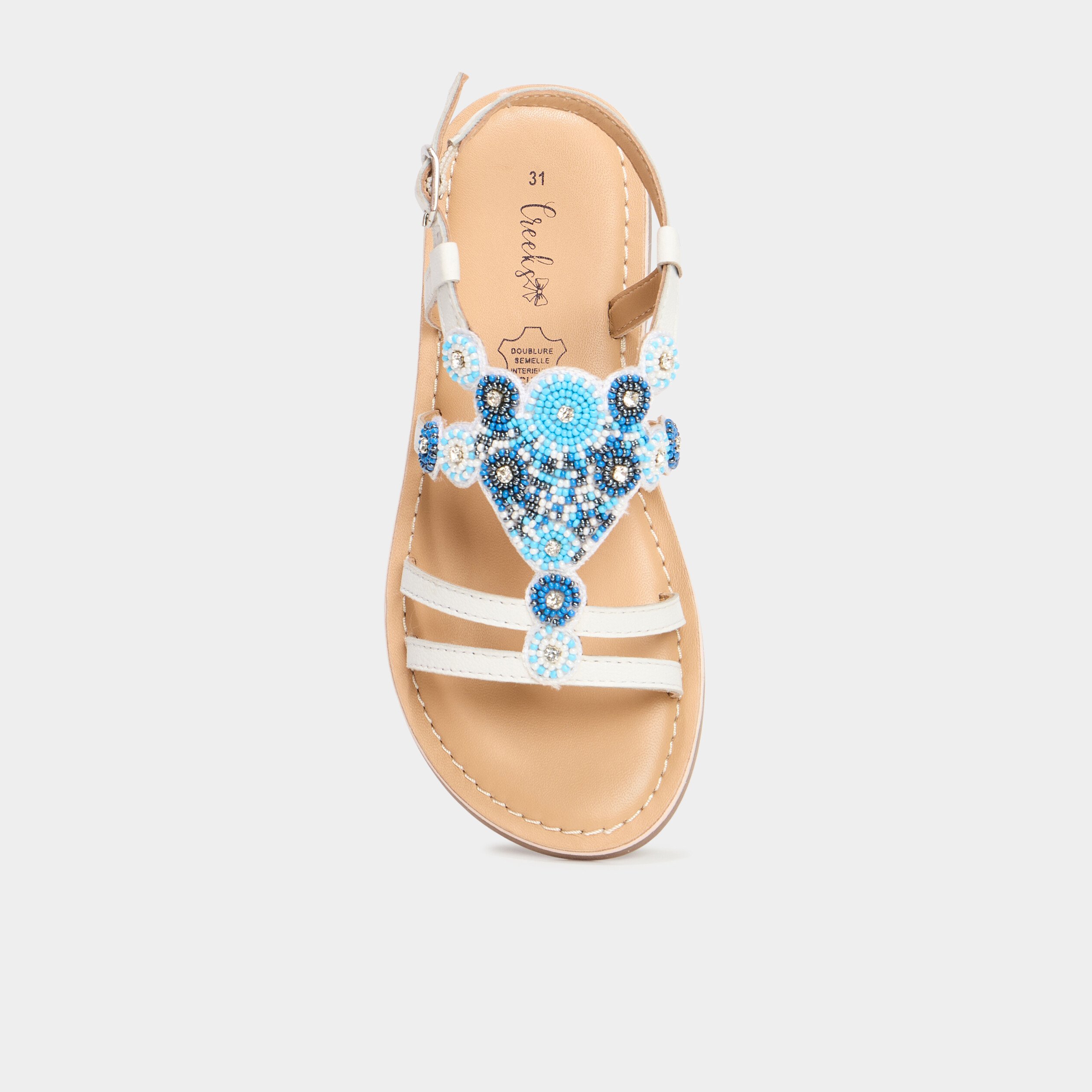 sandales avec perles en cuir blanc fille Sandales avec perles en cuir blanc fille