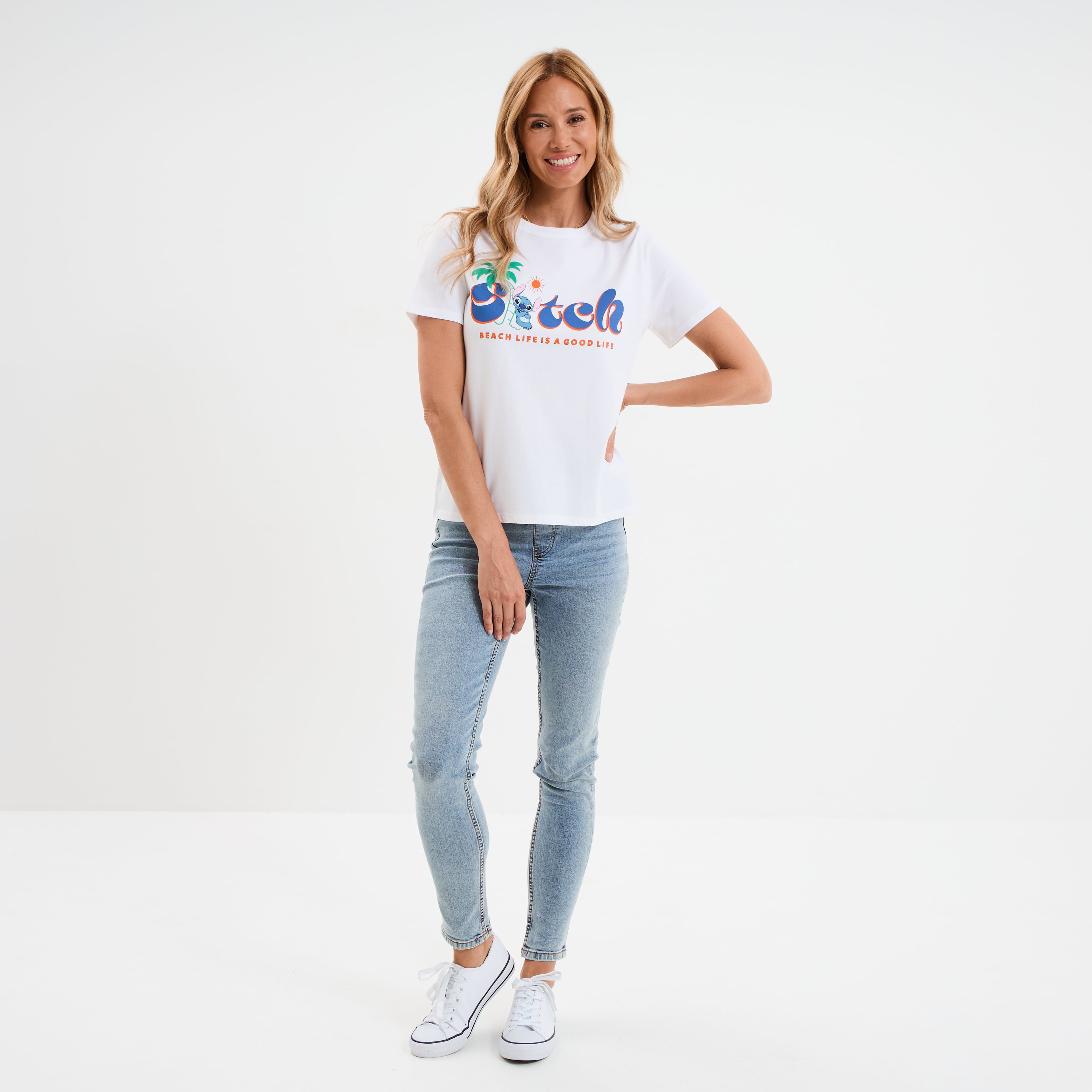 T-shirt manches courtes Stitch blanc femme