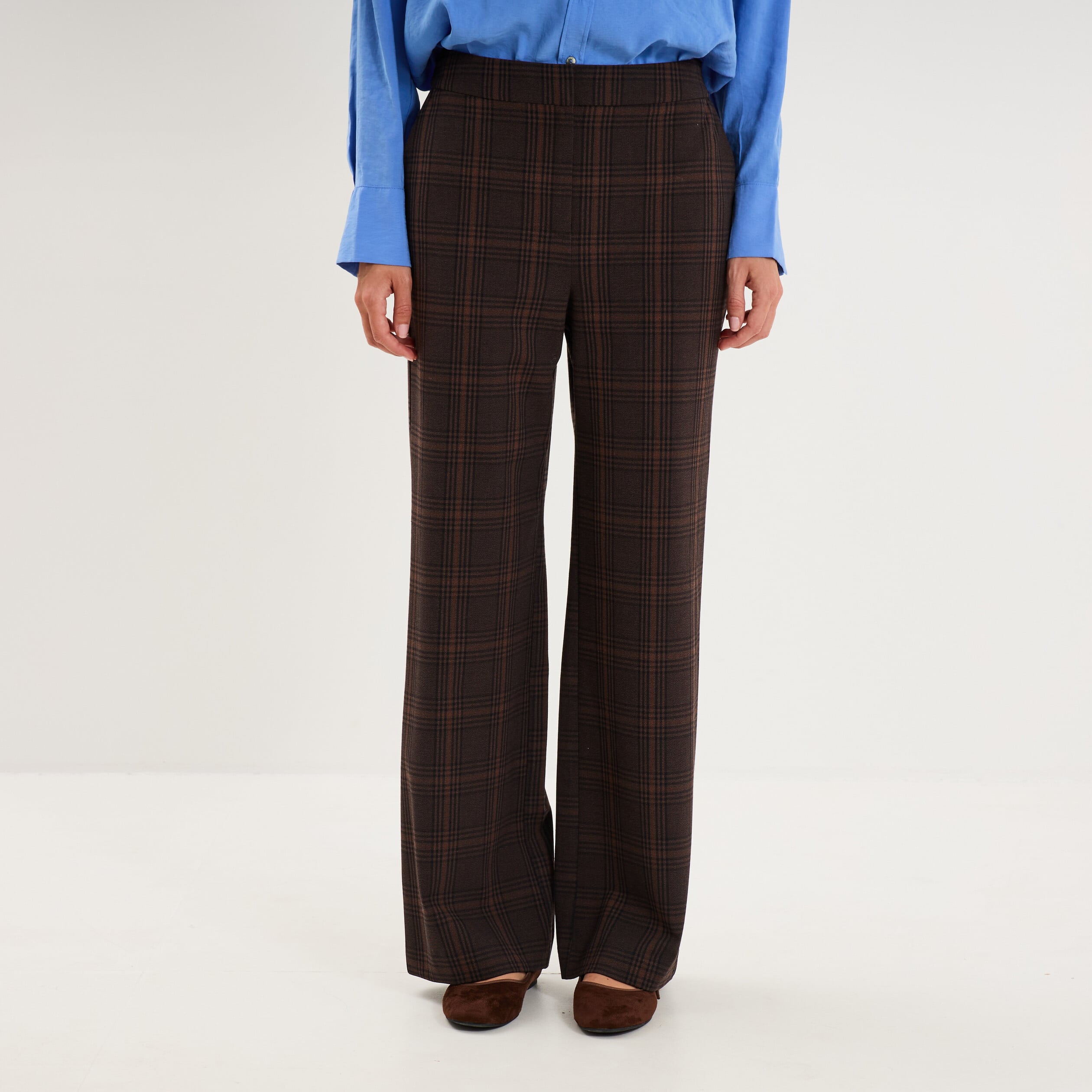Pantalon large taille mi-haute city marron chocolat femme