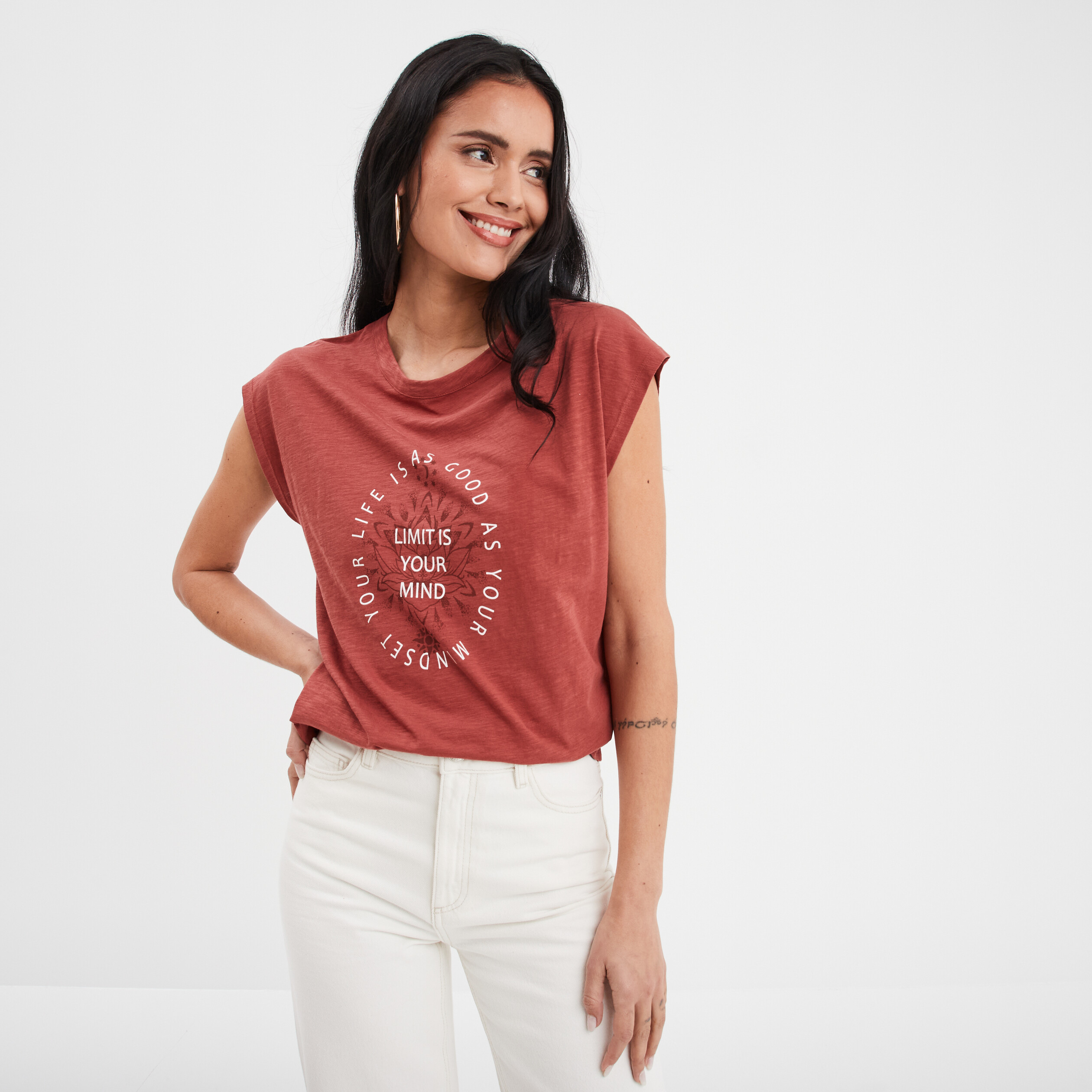 T-shirt col rond manches courtes Creeks bordeaux femme
