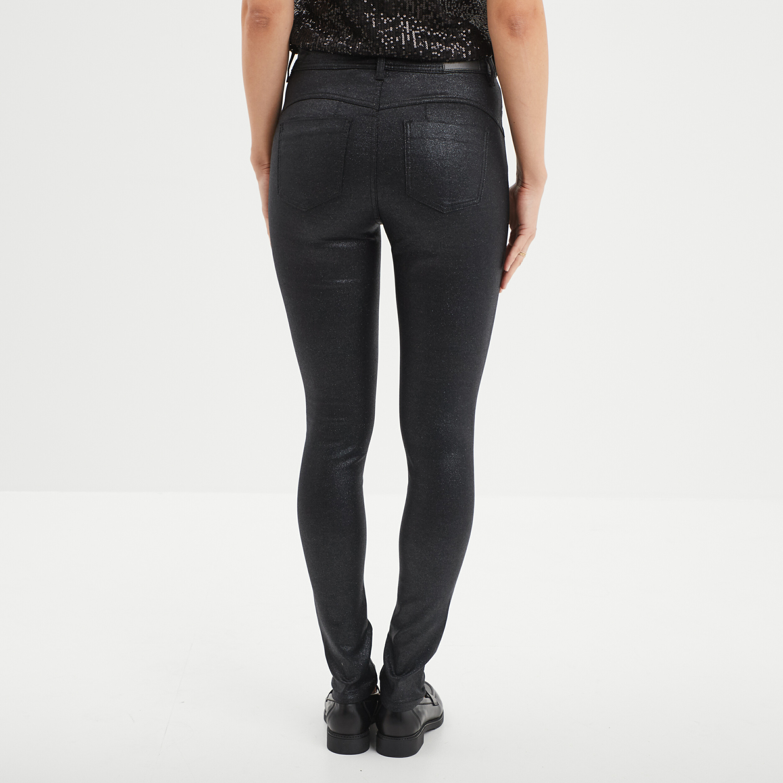 Pantalon enduit skinny push up denim noir enduit femme La Halle