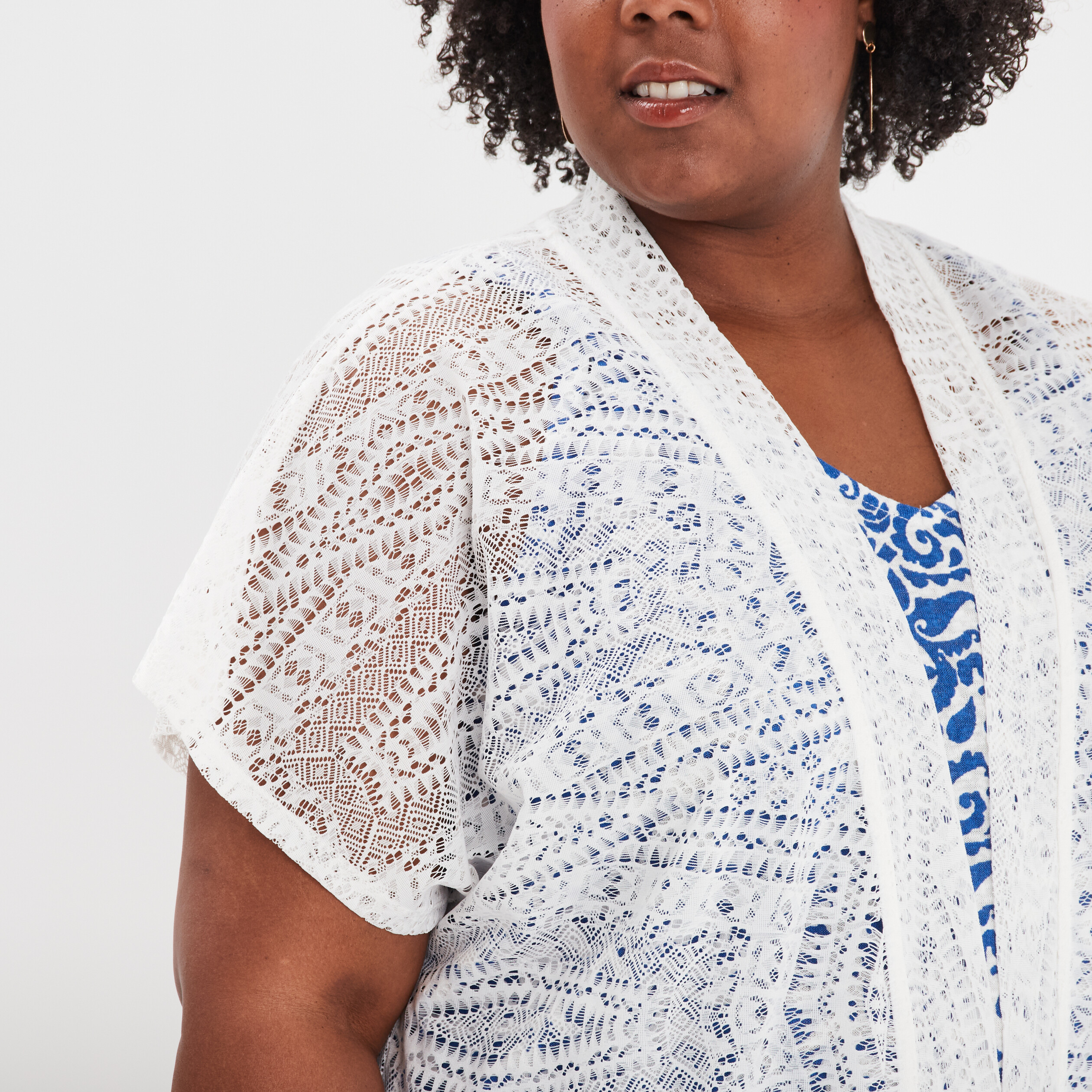 gilet manches courtes ajoure blanc femmegt Gilet manches courtes ajouré blanc femme grande taille