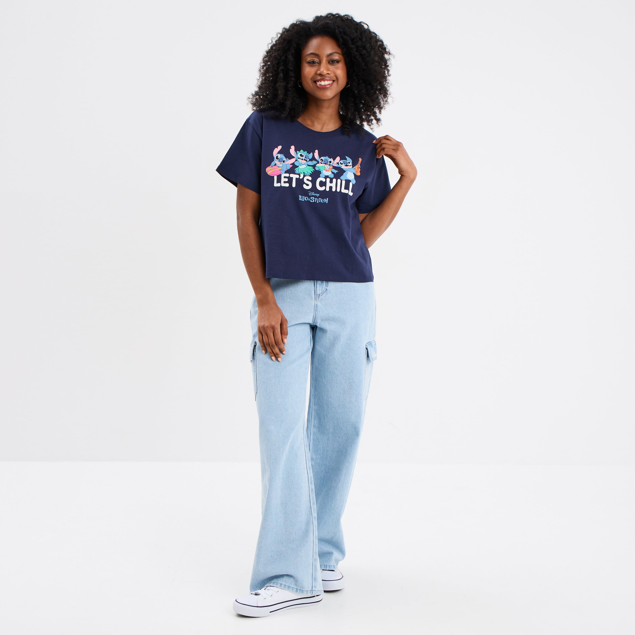 T-shirt manches courtes coton Stitch bleu marine femme