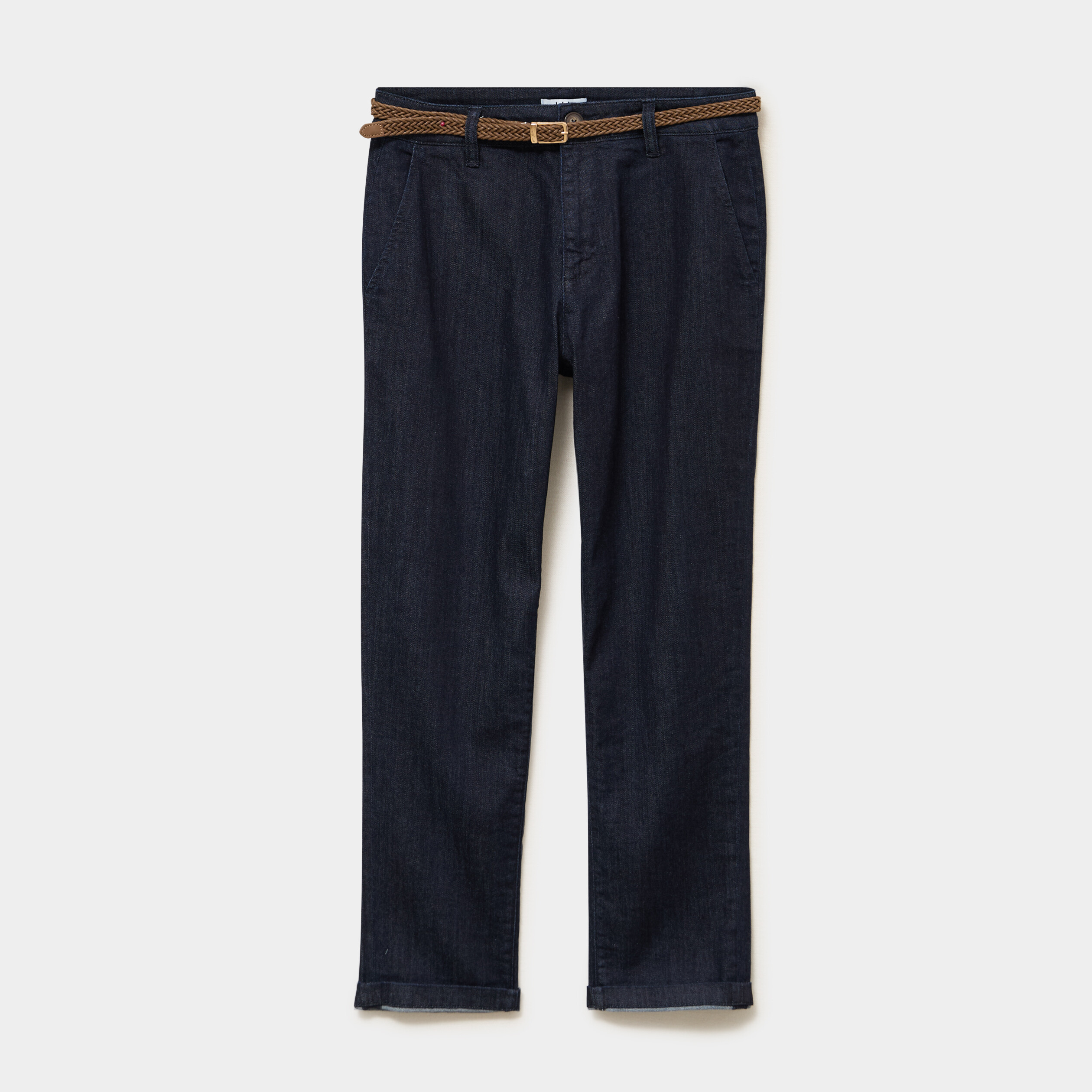 Jean chino droit avec ceinture denim brut femme