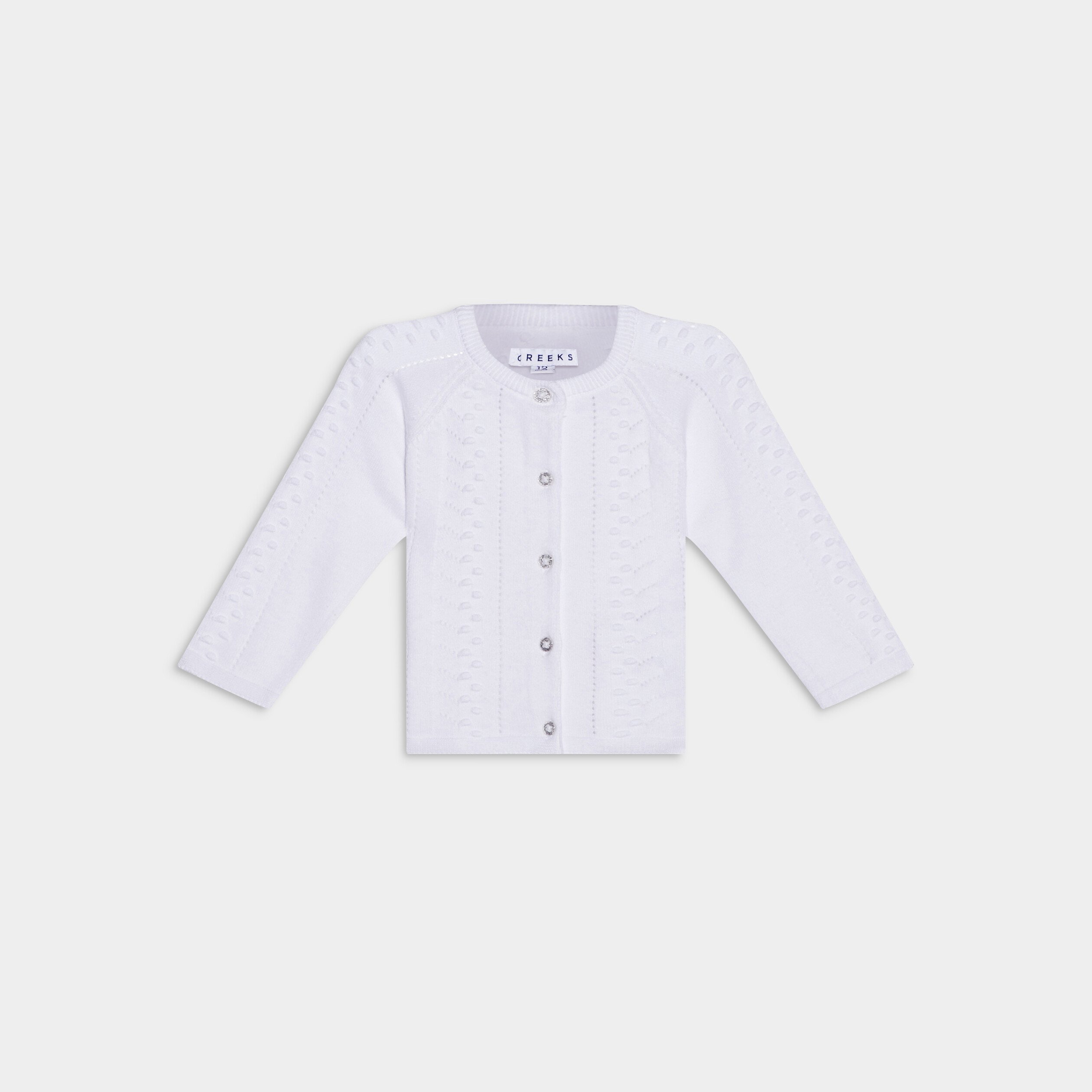 gilet manches longues boutonne coton blanc bebef Gilet manches longues boutonné coton blanc bébé fille