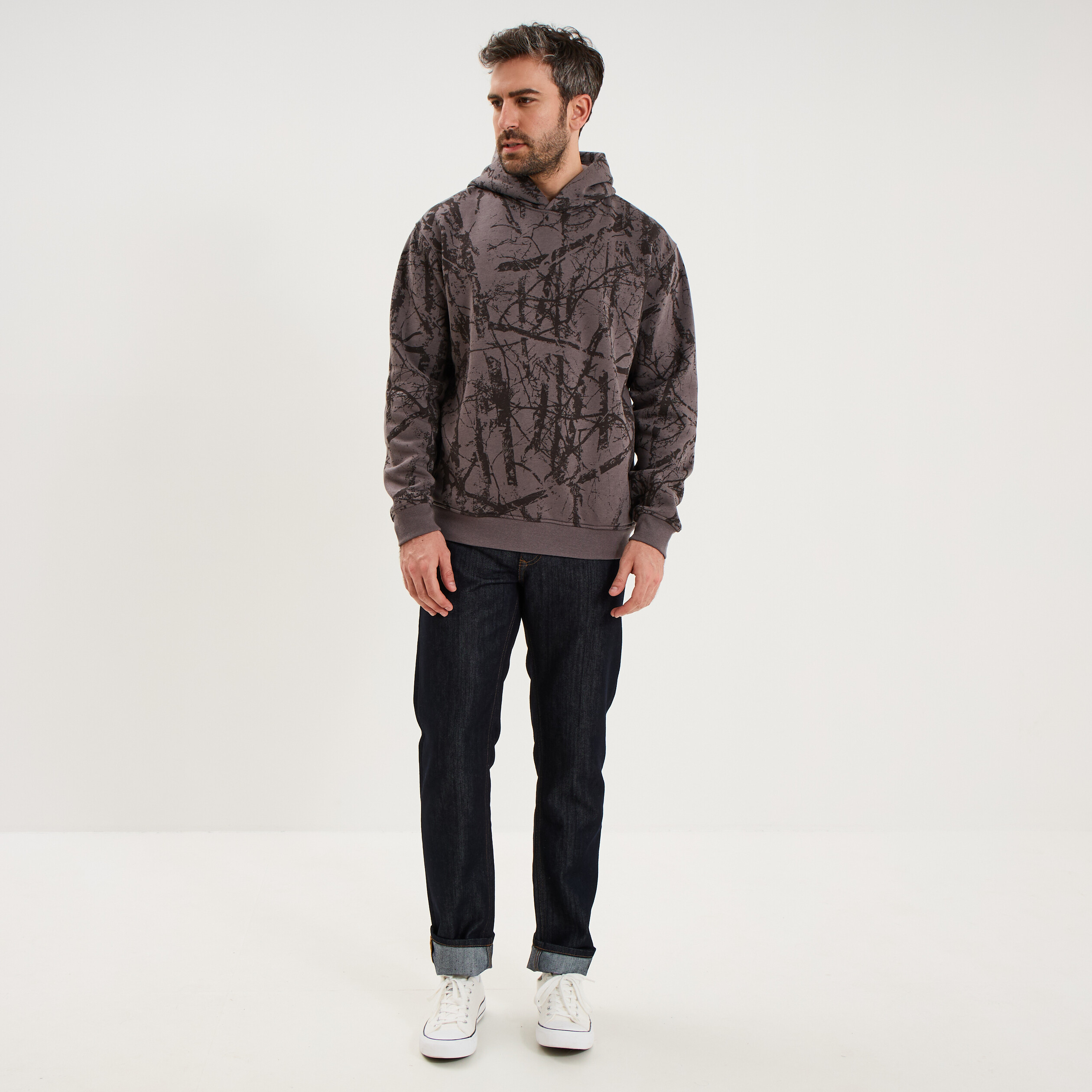 Sweat hoodie &agrave; capuche molleton taupe homme