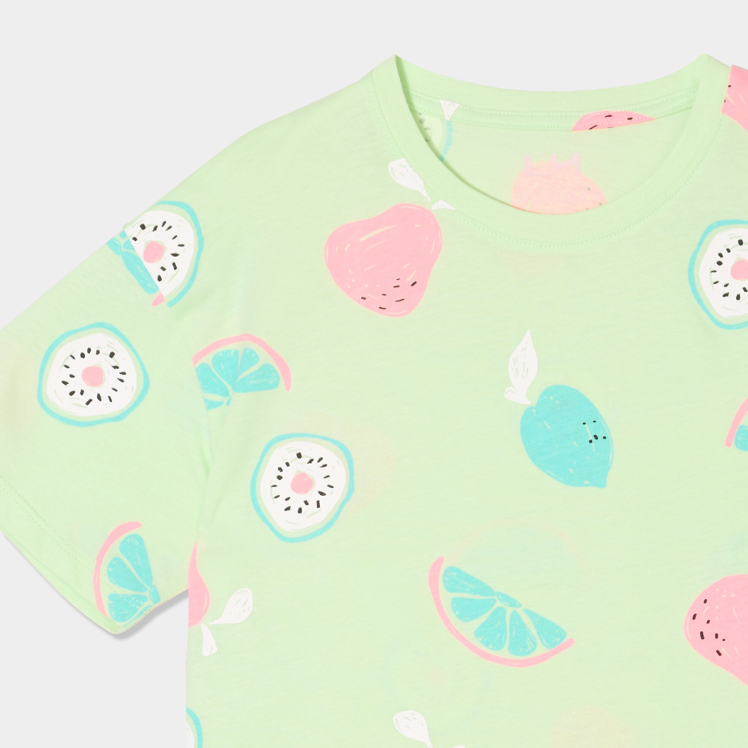 t shirt col rond manches courtes coton vert anis fille T-shirt col rond manches courtes coton vert anis fille