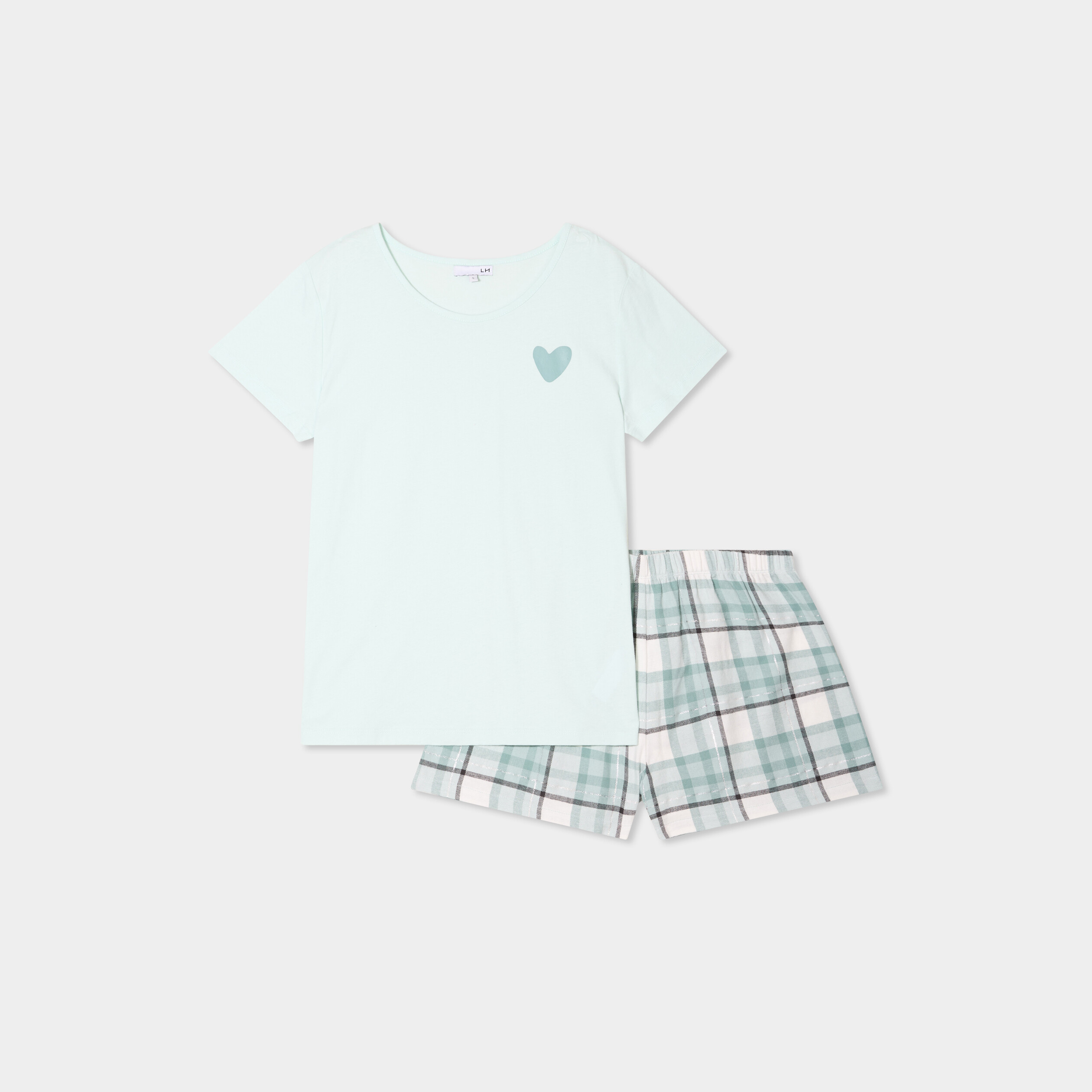 Ensemble pyjama short et t-shirt coton ecru femme