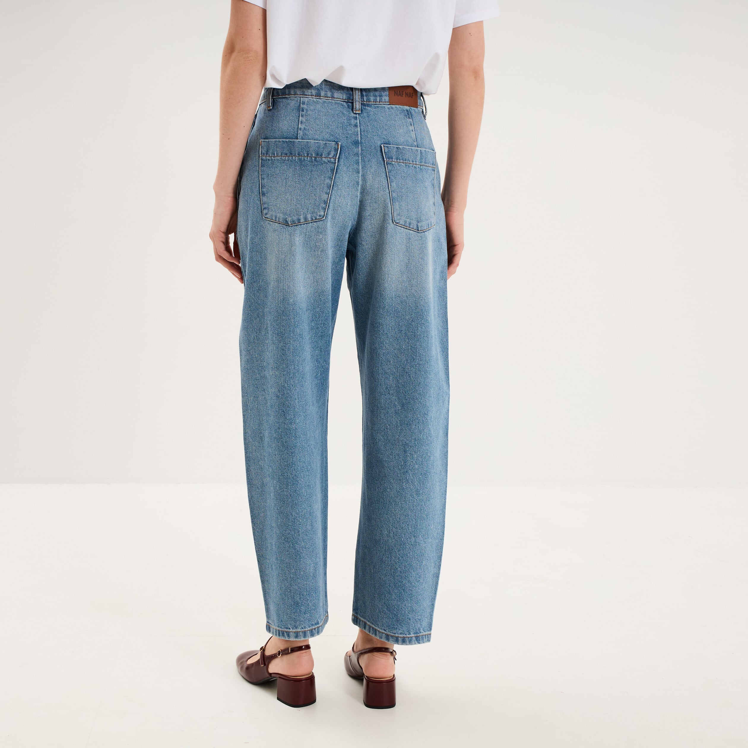Jean barrel taille haute denim stone femme