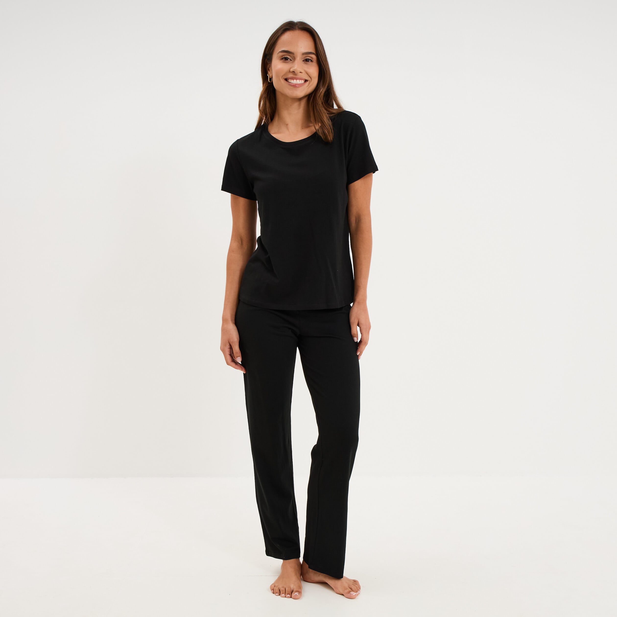 Ensemble pyjama t-shirt pantalon coton noir femme