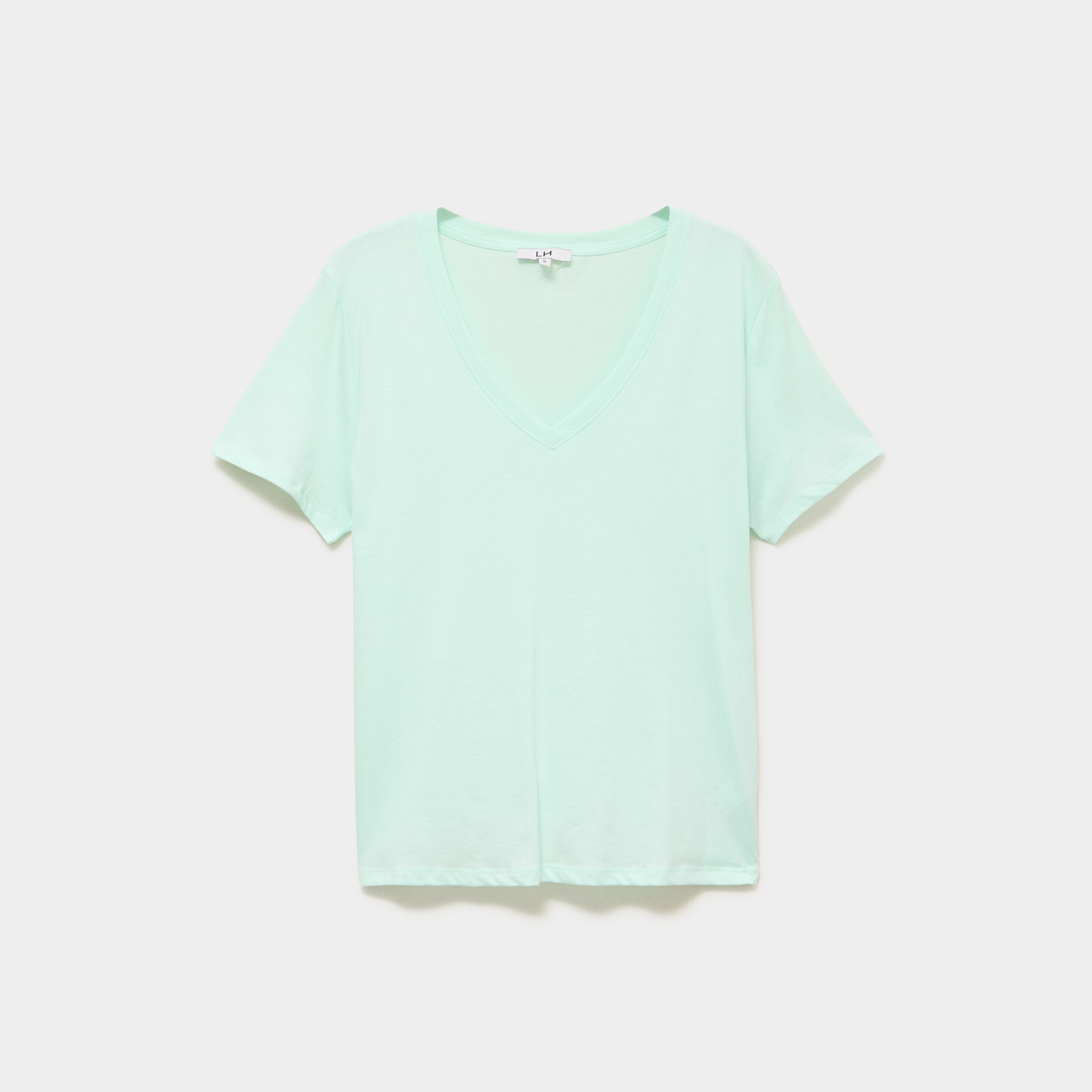 T-shirt manches courtes col en V coton vert clair femme
