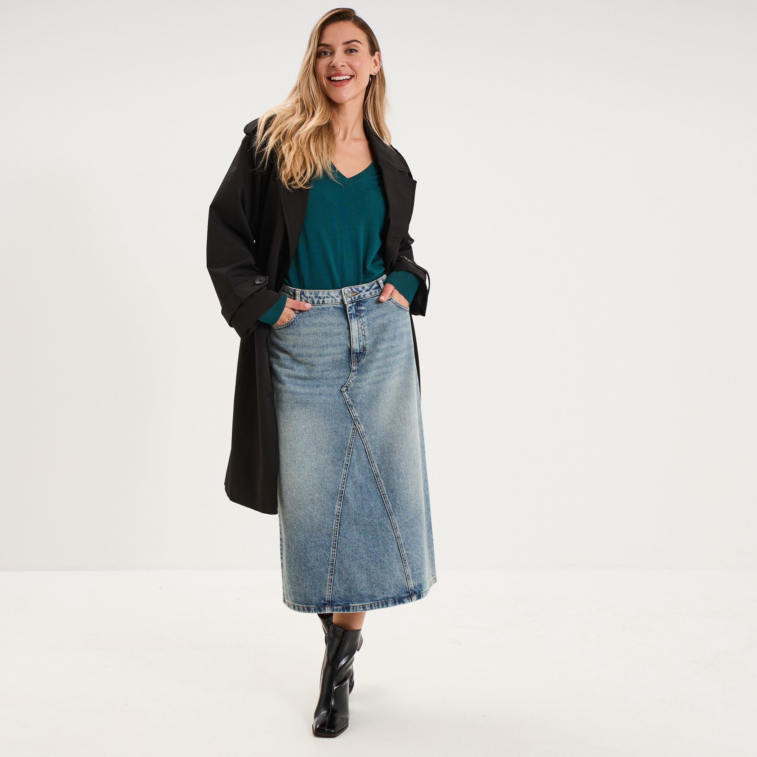 Jupe en jean longue droite coton denim dirty femme