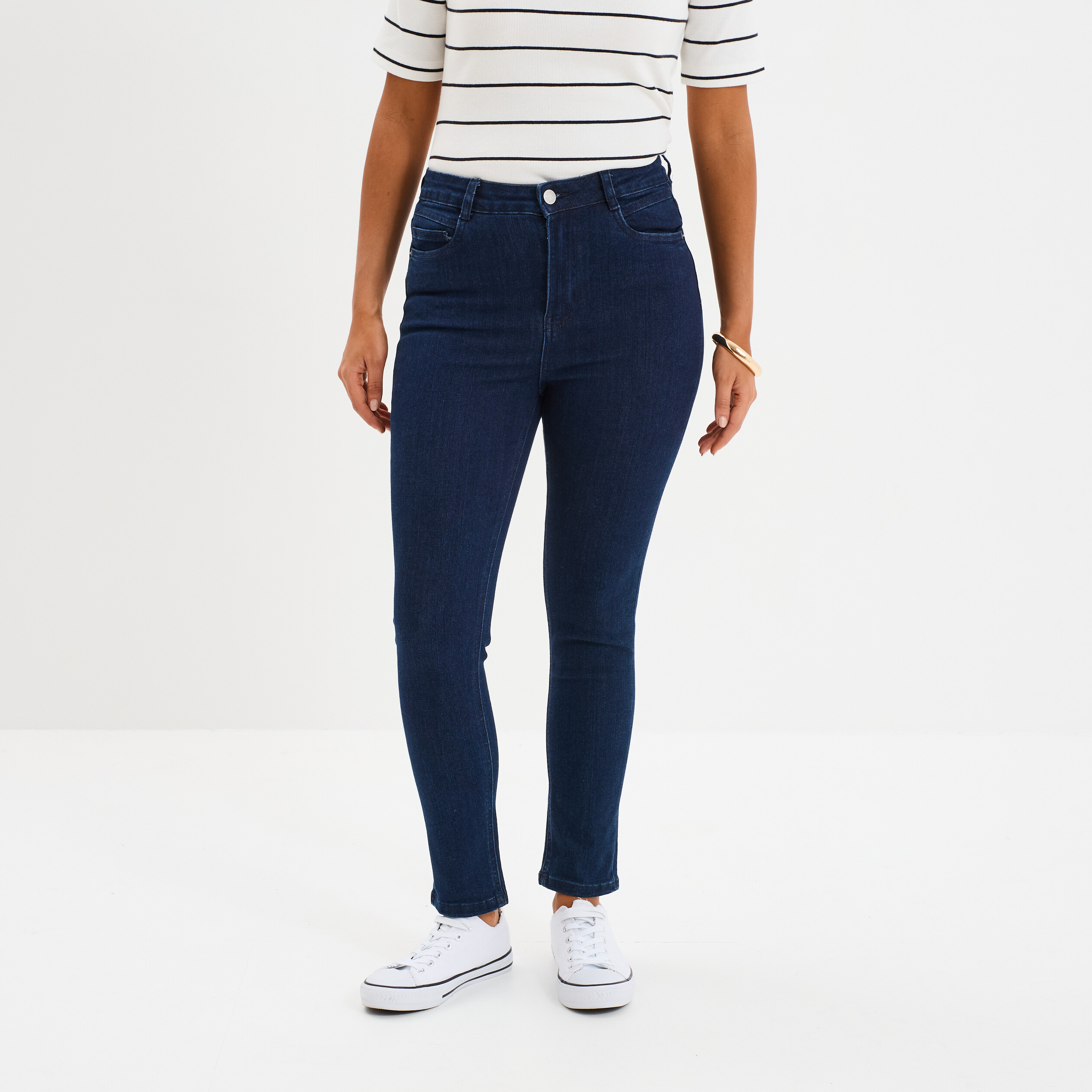 Jeans skinny taille haute cropped denim brut femme