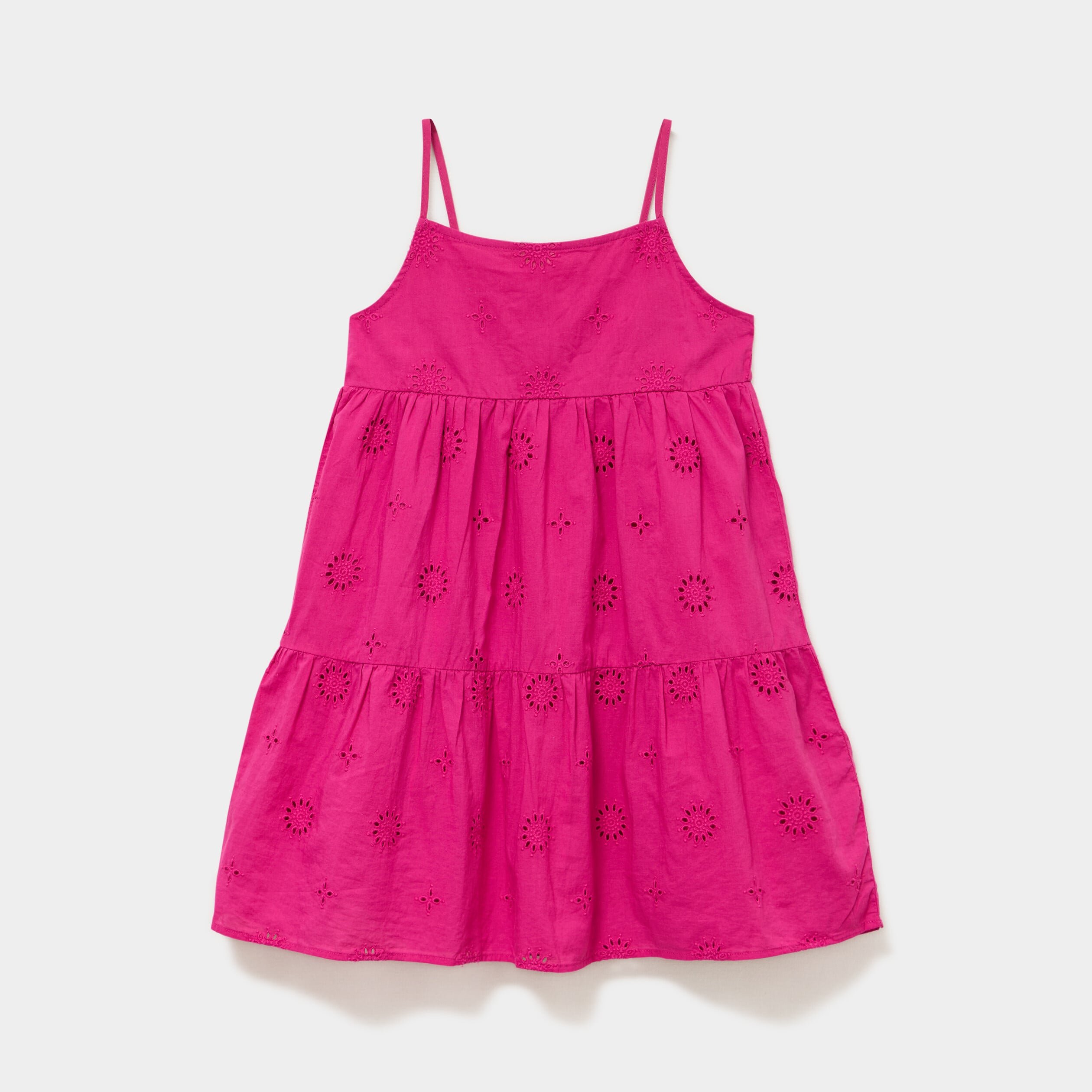 Robe broderie anglaise &agrave; bretelles coton rose fushia fille