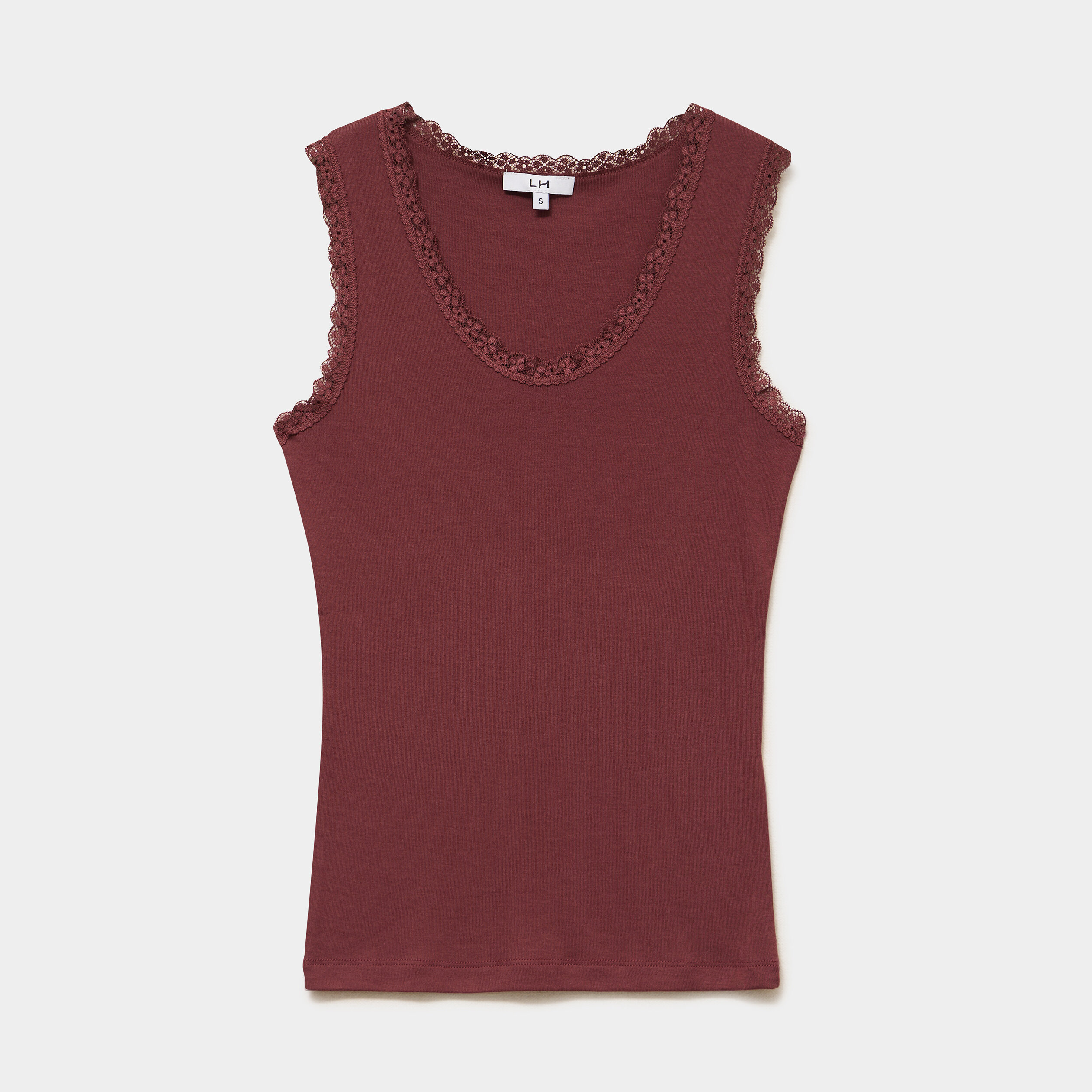 D&eacute;bardeur coton bords dentelle bordeaux femme