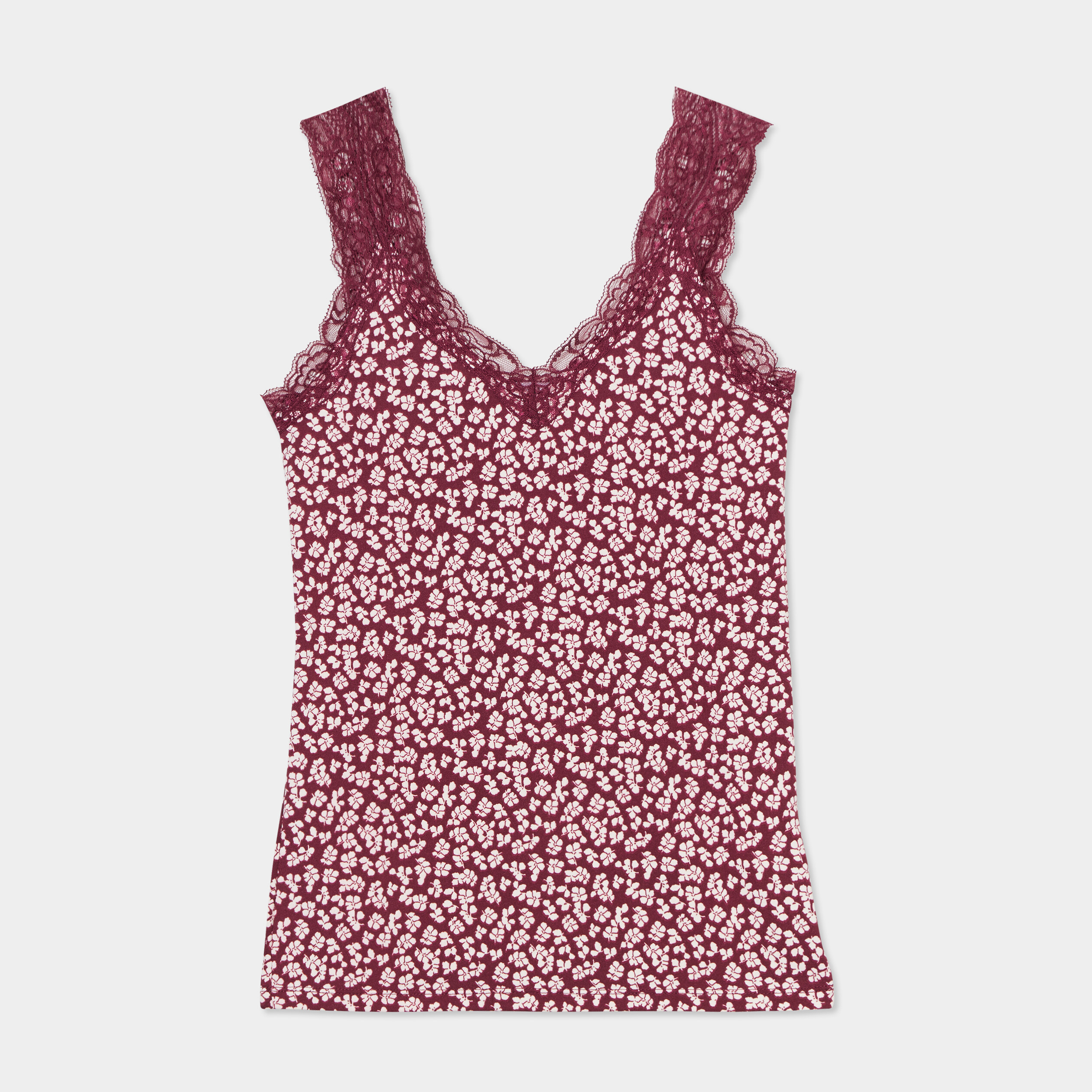 debardeur bretelles larges avec dentelle bordeaux femme Débardeur bretelles larges avec dentelle bordeaux femme