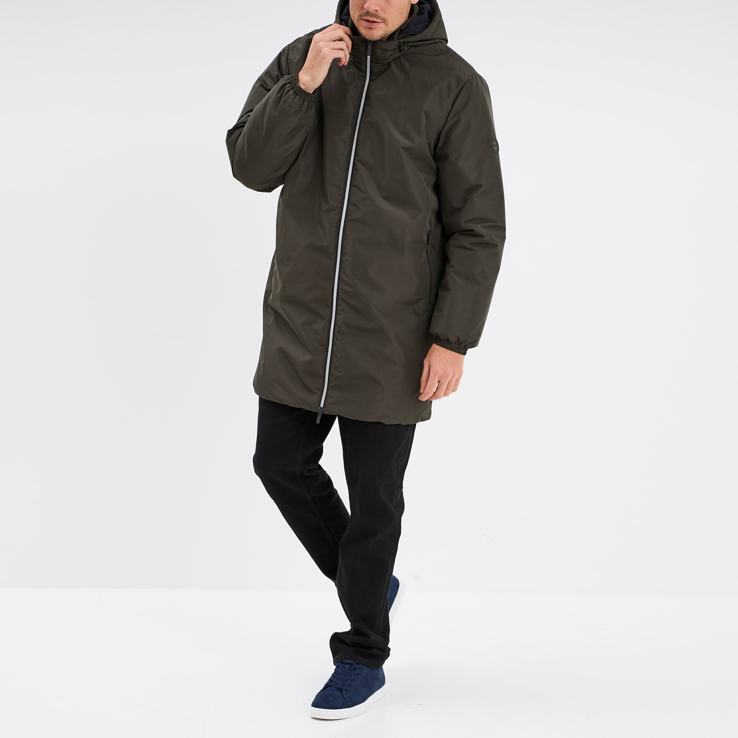Parka d&eacute;perlante doubl&eacute;e &agrave; capuche vert kaki homme