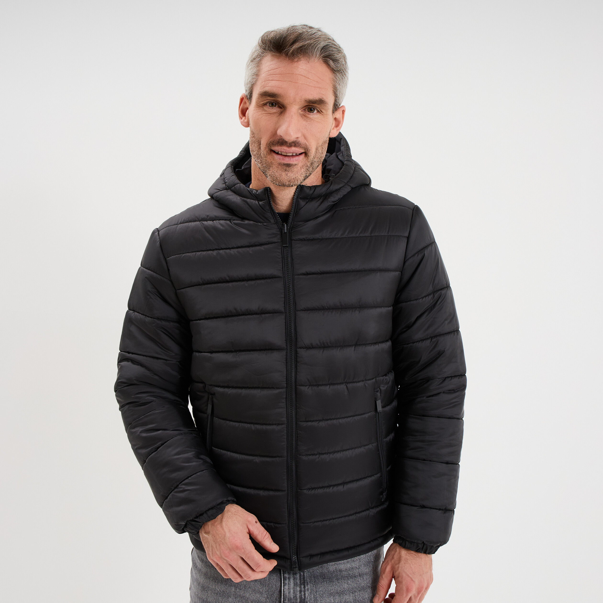 Doudoune zipp&eacute;e r&eacute;versible &agrave; capuche noir homme