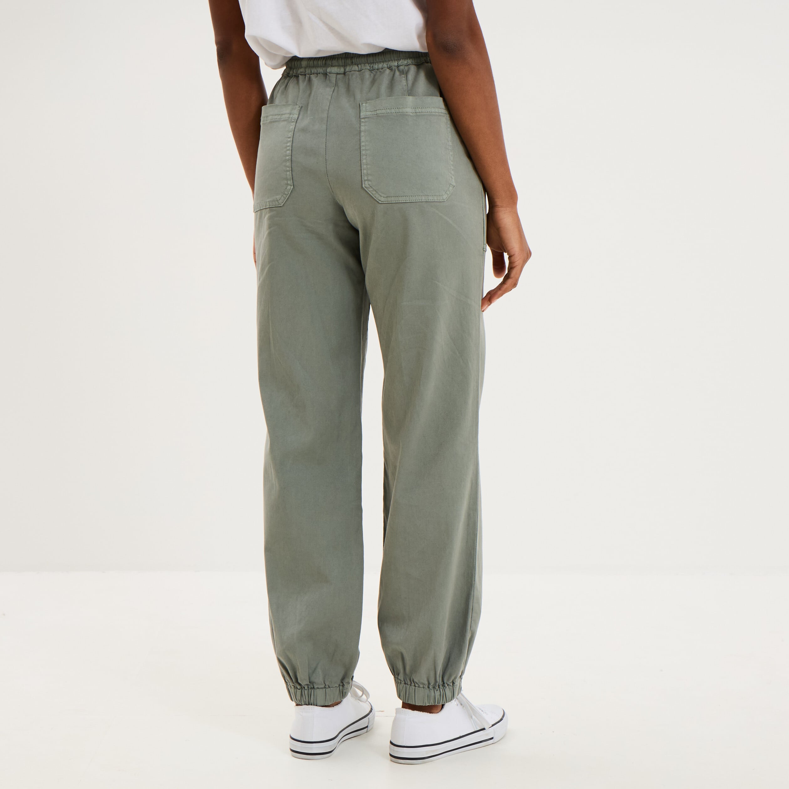 Pantalon molleton cargo droit cropped vert pastel femme