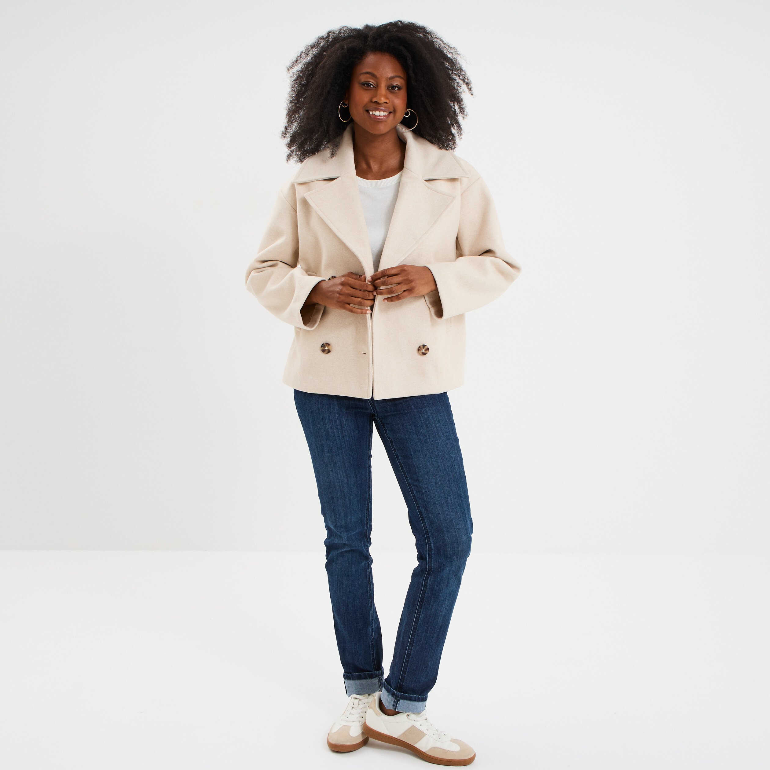 Pull manches courtes col rond blanc femme