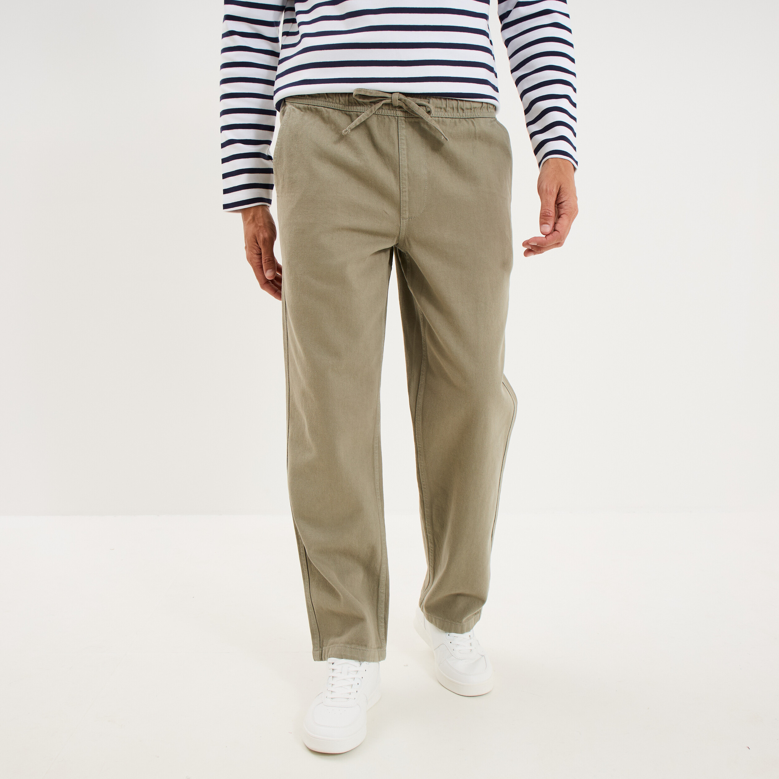 Pantalon chino droit taille &agrave; coulisse vert clair homme