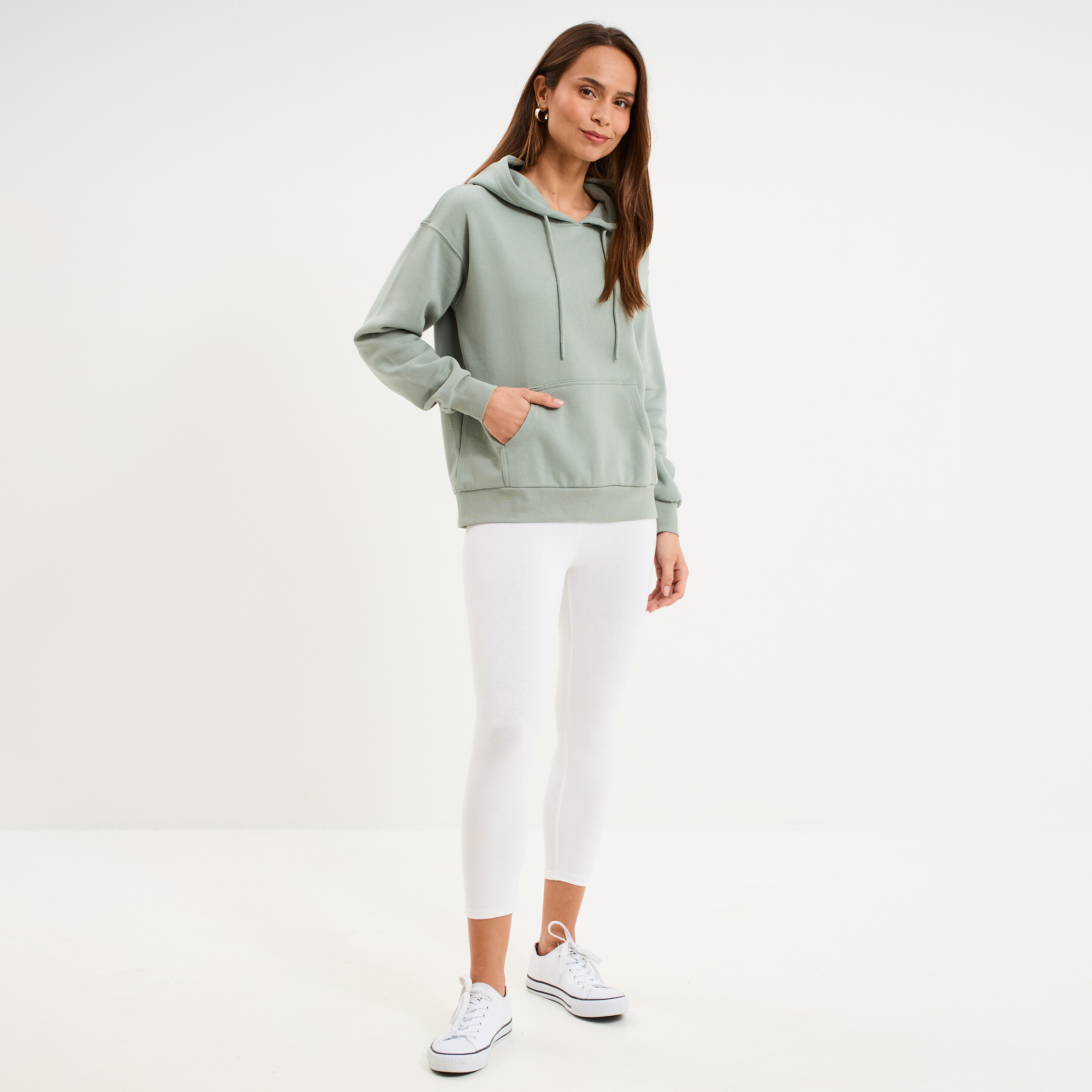 Sweat hoodie molleton &agrave; capuche vert pastel femme