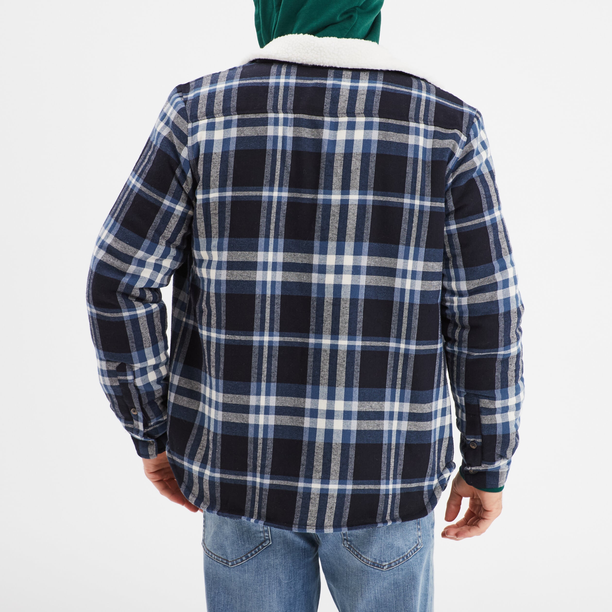 Surchemise carreaux doubl&eacute;e effet sherpa bleu homme